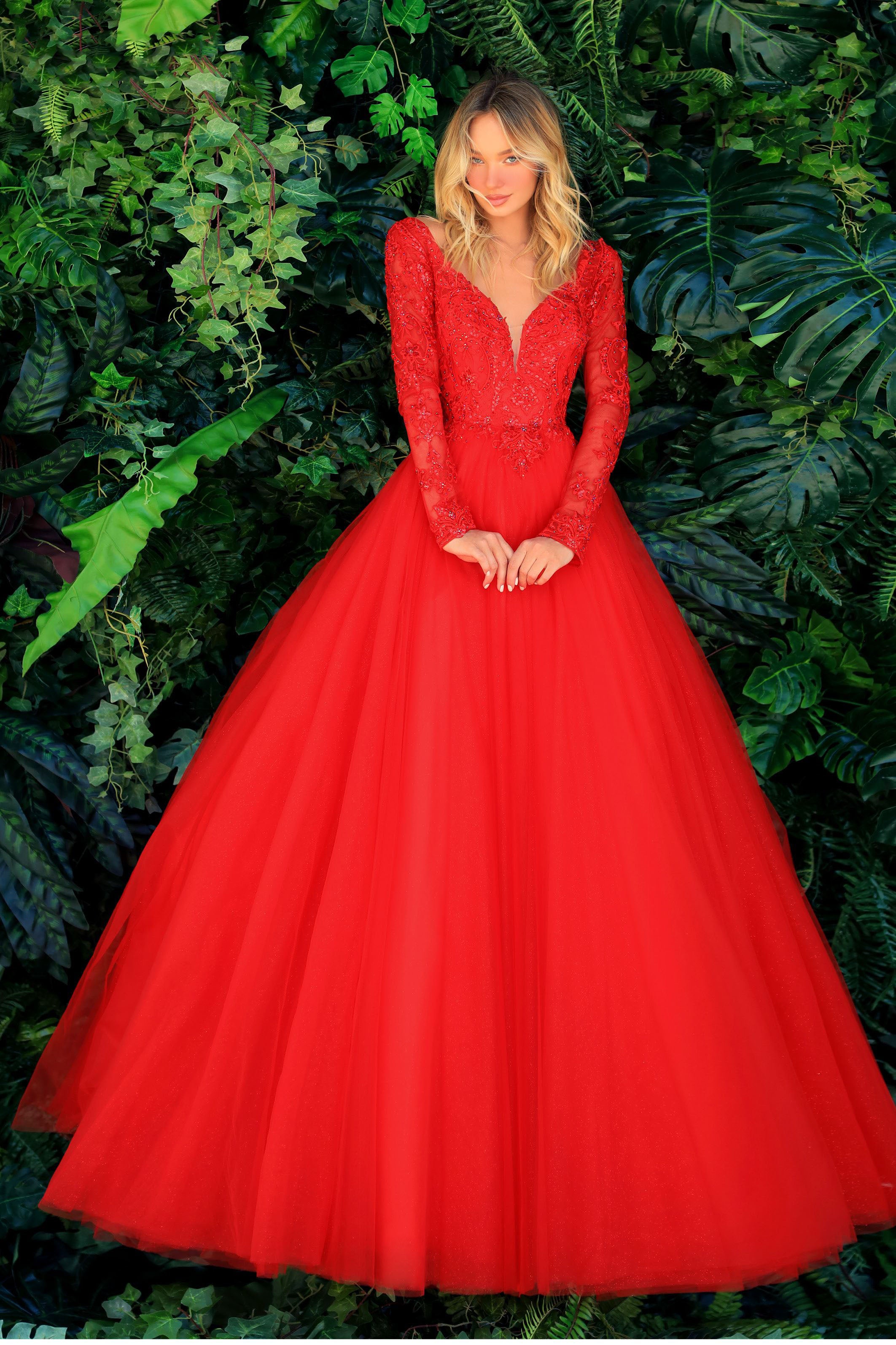 Clarisse -810289 Long Sleeve V-Neck A-Line Gown