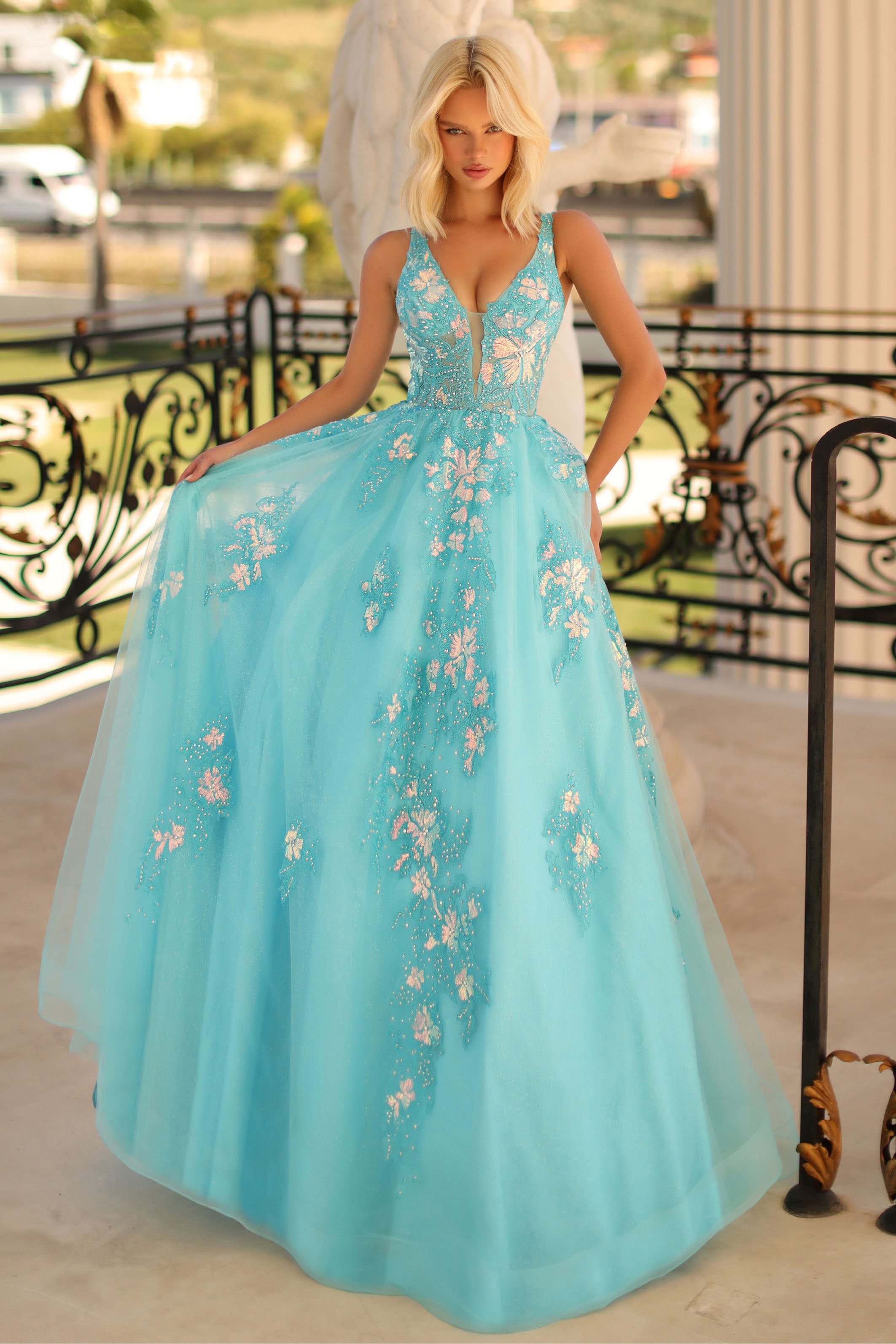 Clarisse -810456 Embroidered V-Neckline Ballgown Gown