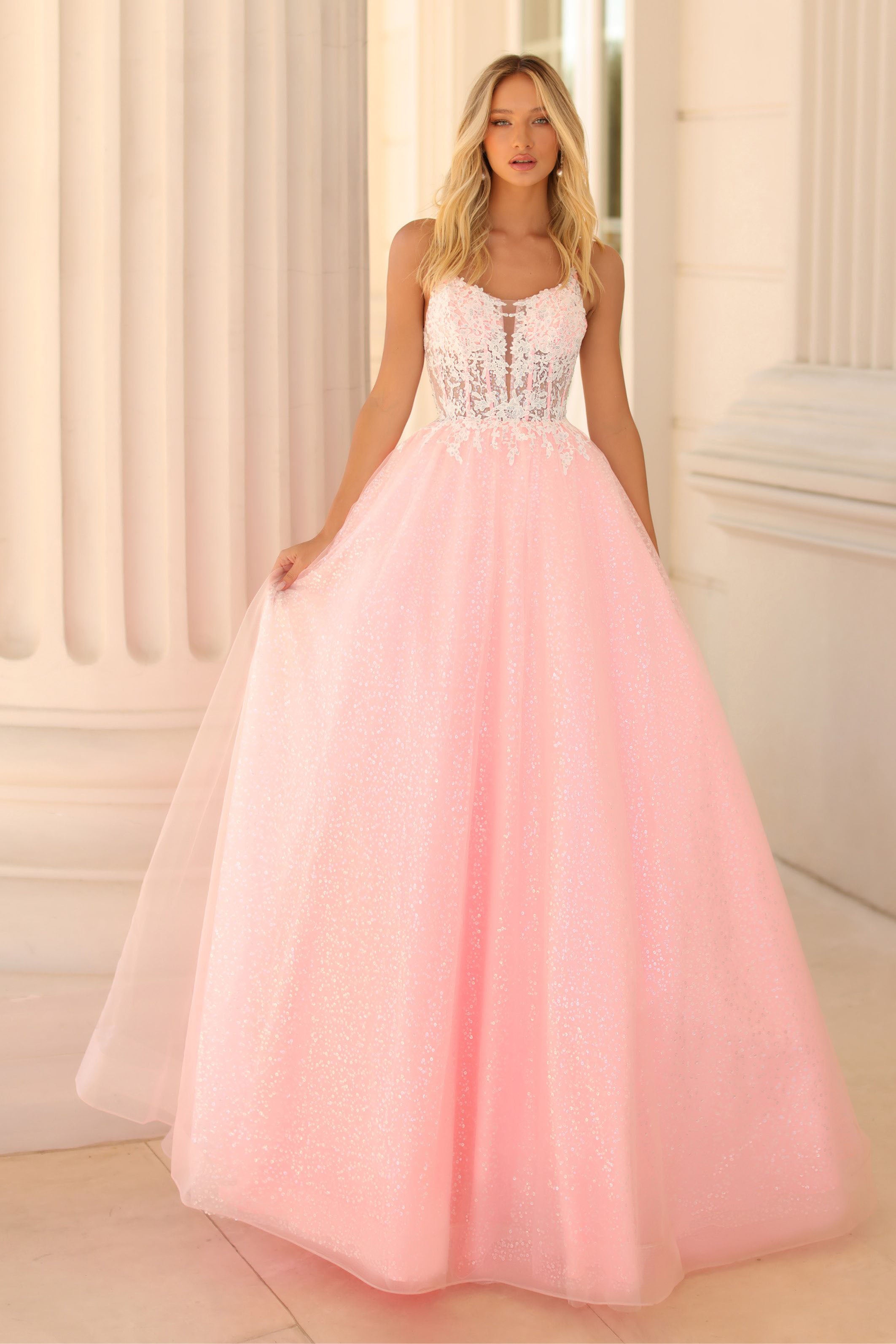 Clarisse -810602 Sheer Corset Bodice Scoop Sequin Ballgown