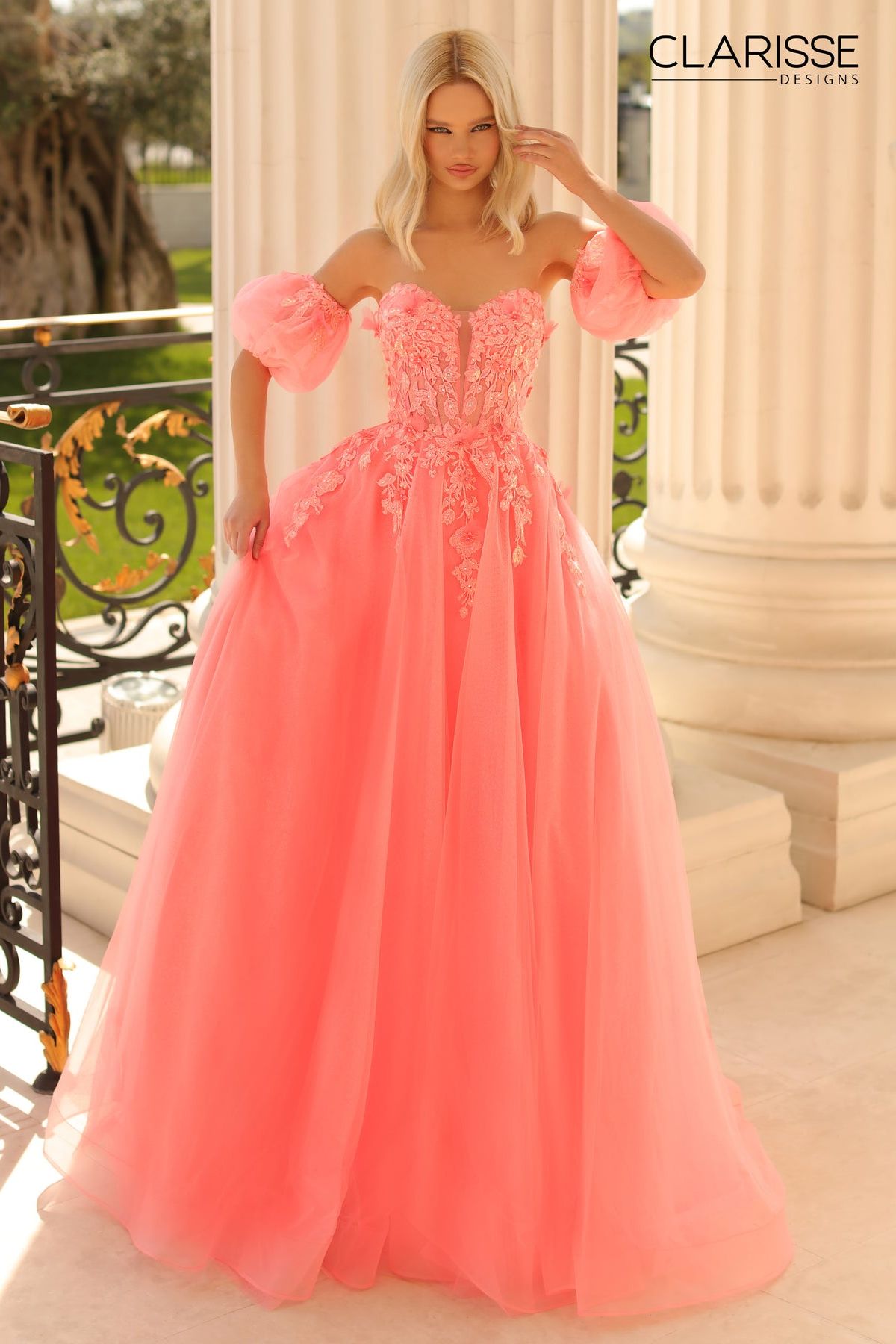 Clarisse -810721 Puff Sleeves Corset Prom Gown