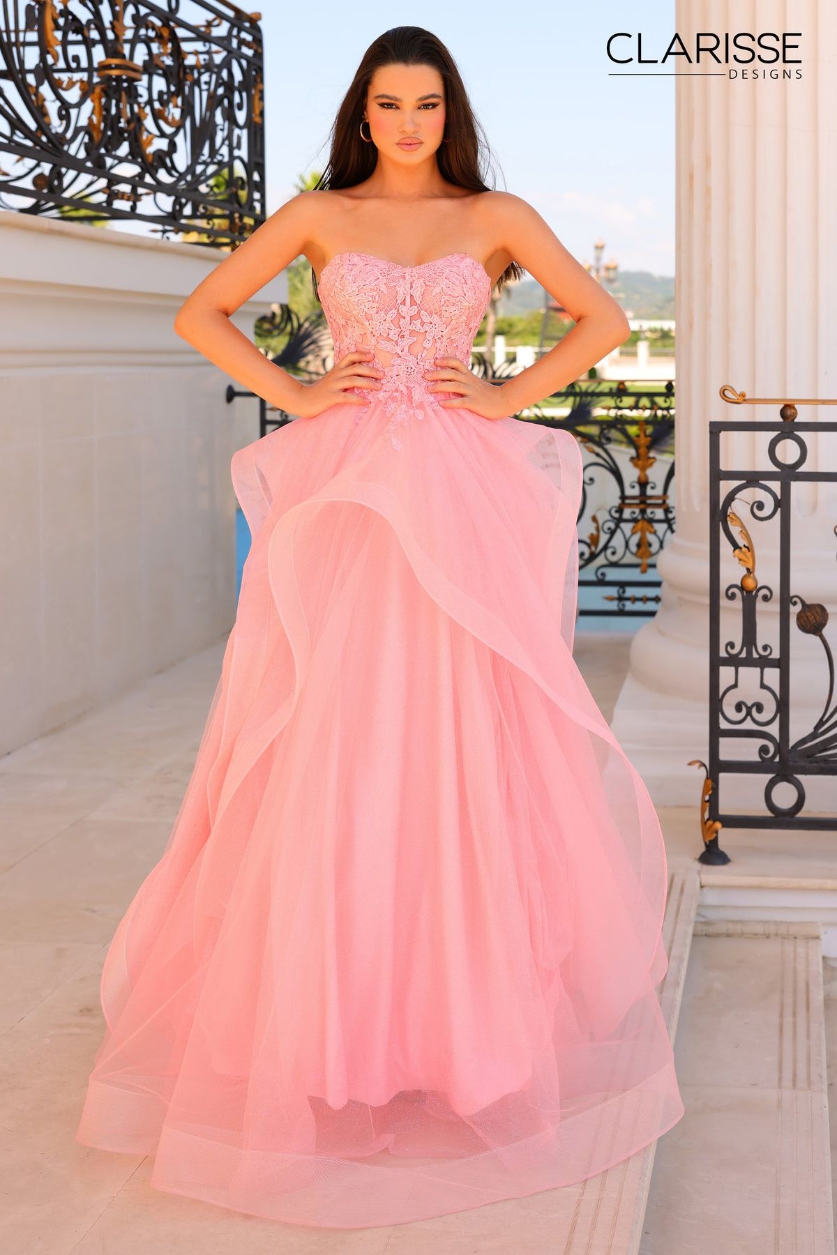 Clarisse -810789 Floral Ruffled Lace Prom Gown