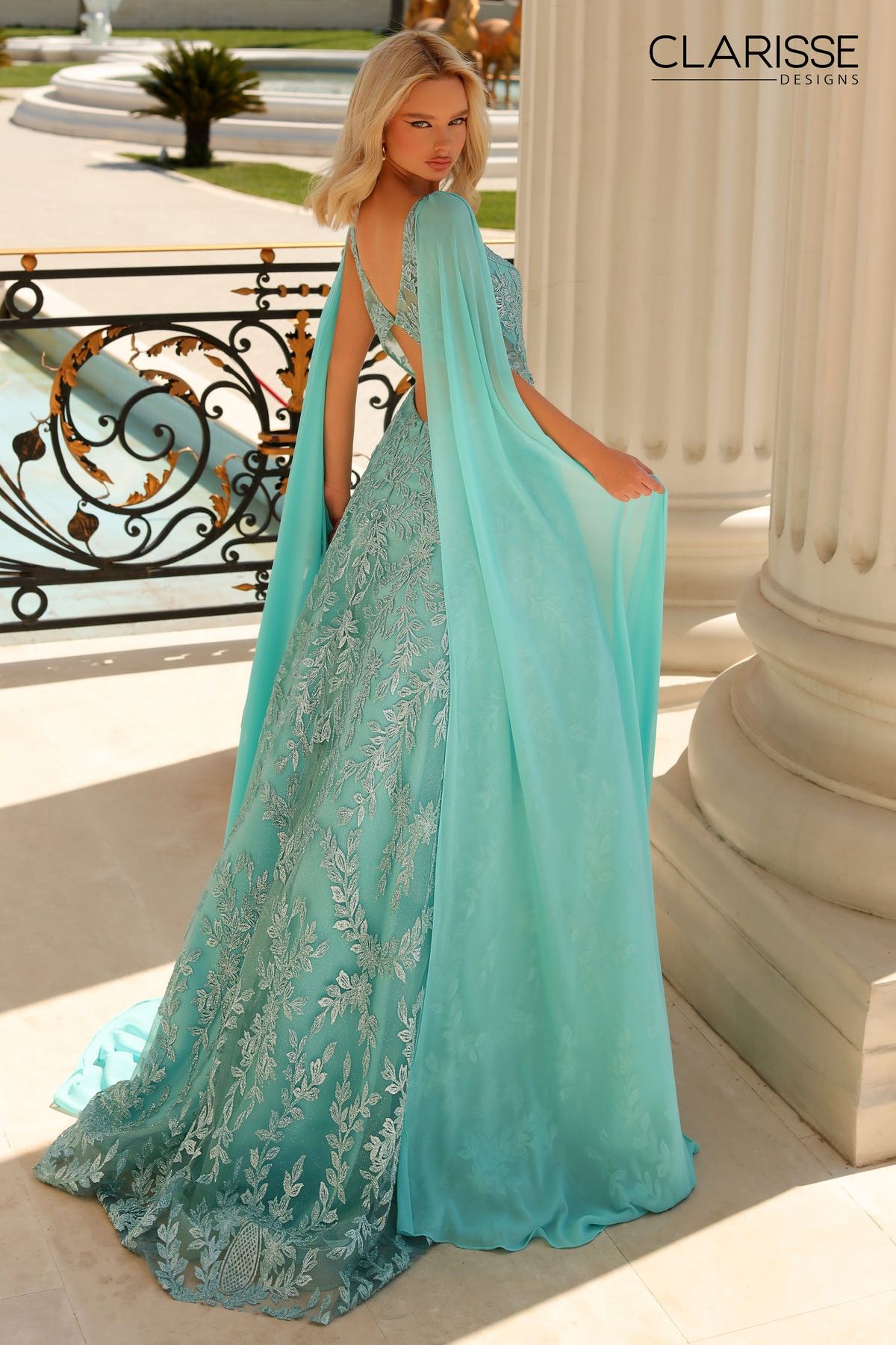 Clarisse -811040 Embroidered Sleeveless Detachable Cape Ballgown