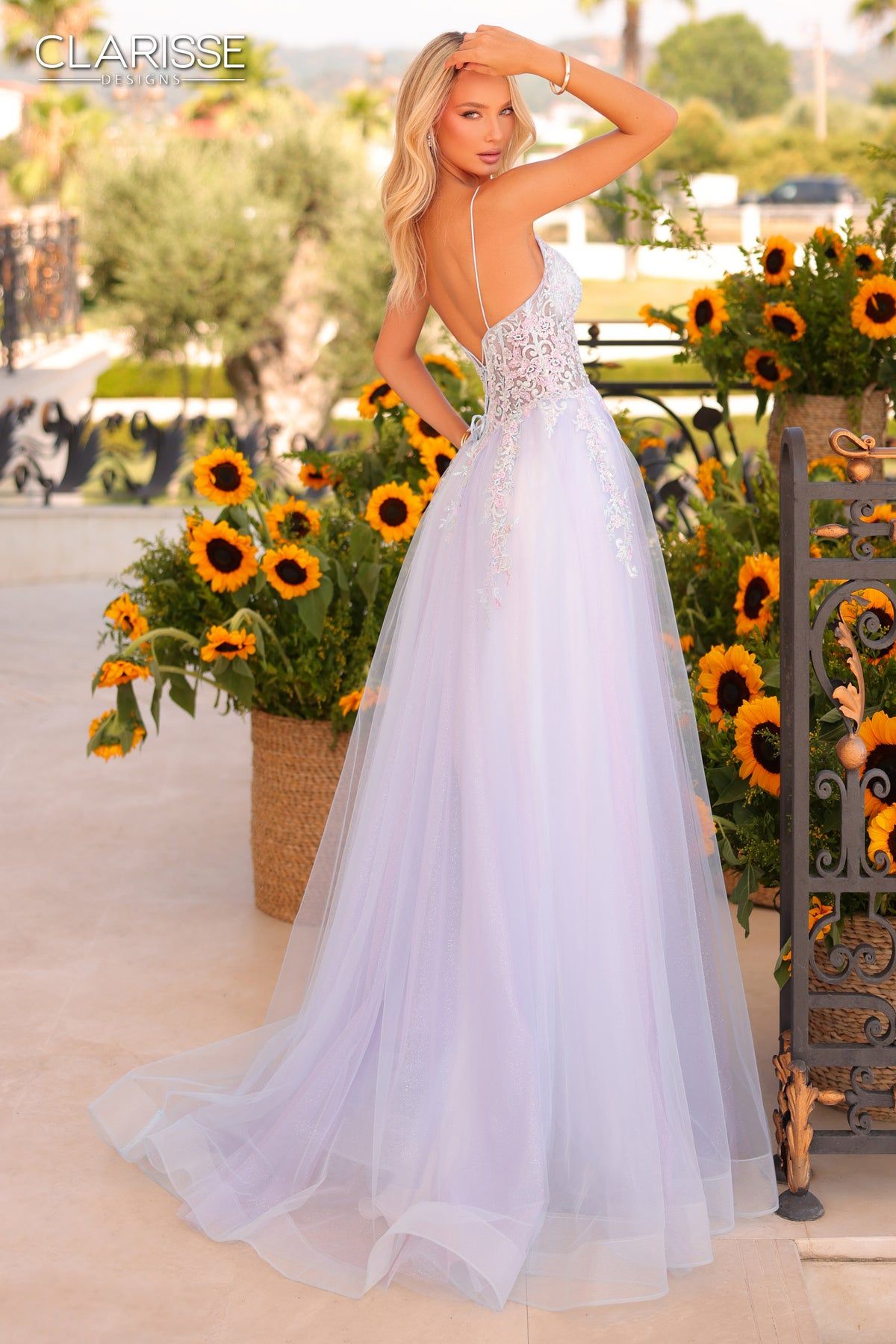 Clarisse -811152 V-Neck Laced Tulle A-Line Dress