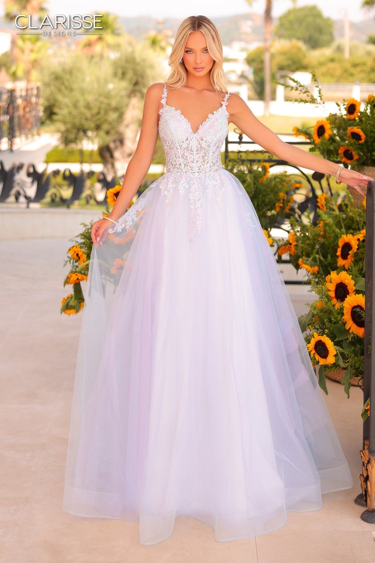 Clarisse -811152 V-Neck Laced Tulle A-Line Dress