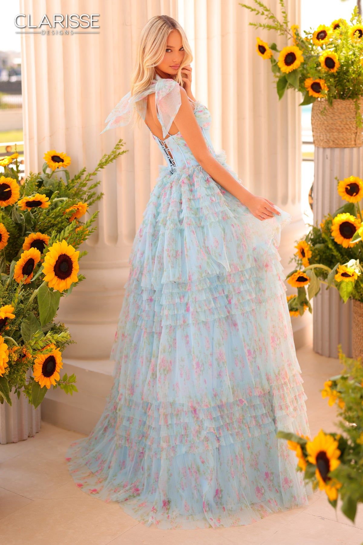 Clarisse -811185 Floral Printed Ruffle Ball Gown