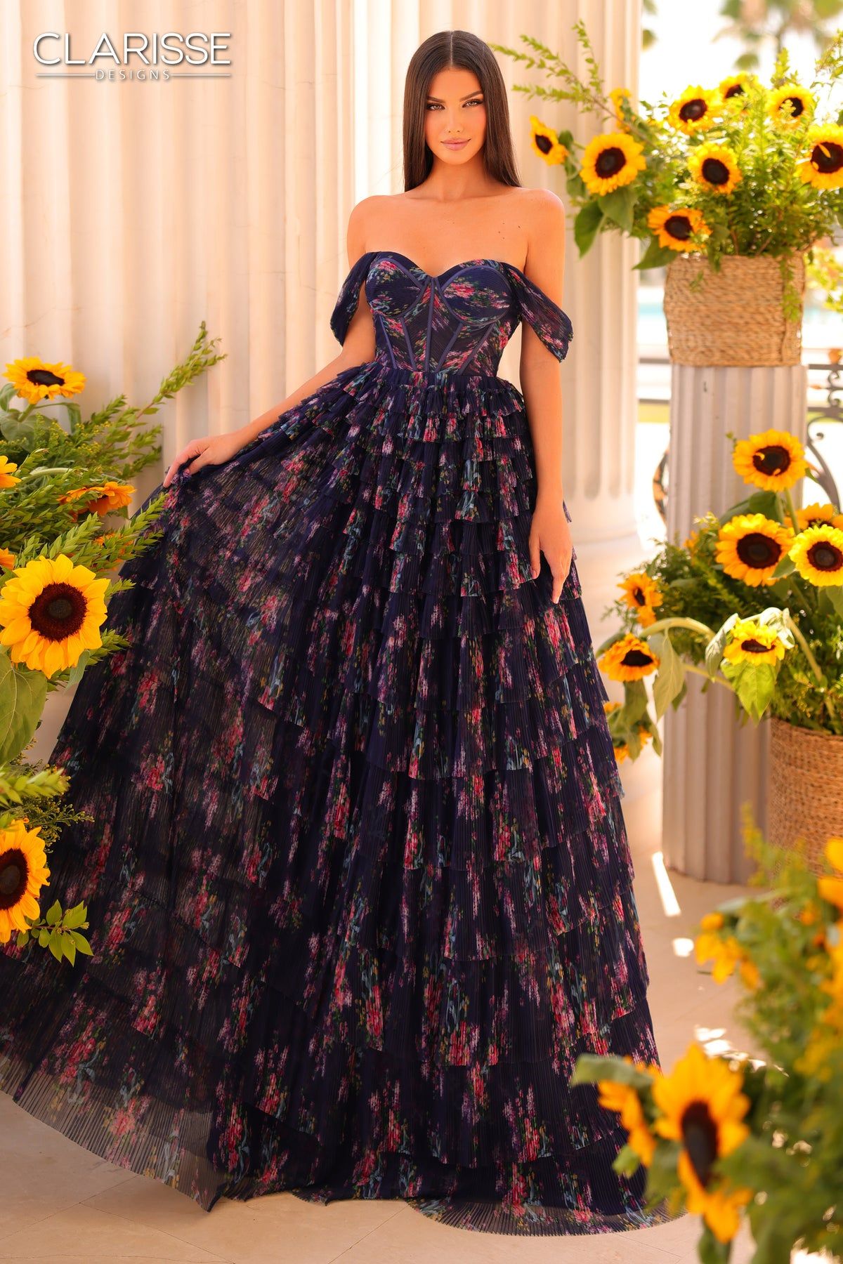 Clarisse -811187 Off Shoulder Floral Printed Ruffle Ball Gown