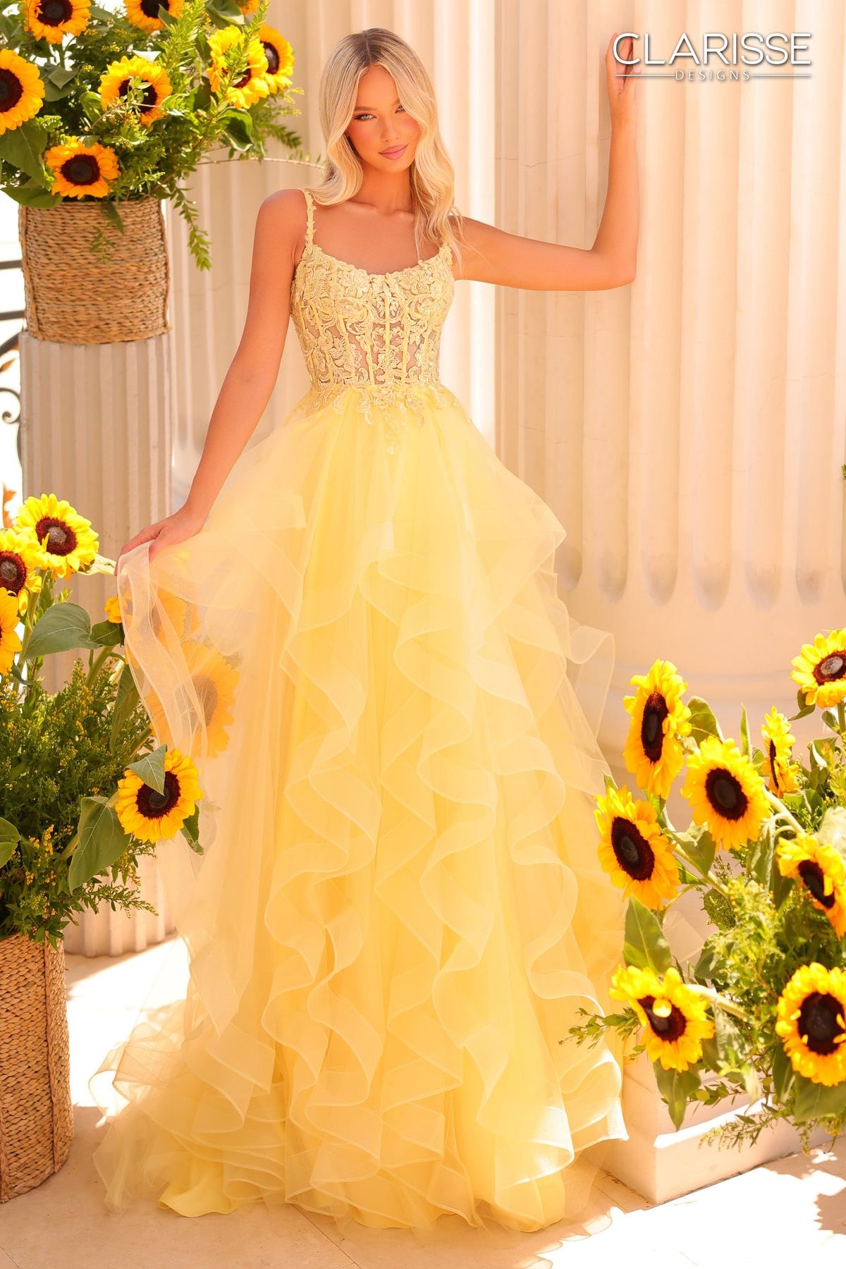 Clarisse -811191 Scoop Neck Embellished Ruffled A-Line Dress