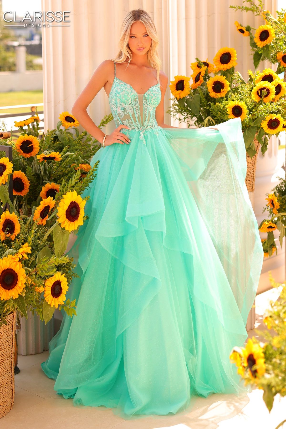 Clarisse -811230 Corset Bodice Glitter Ruffle Ball Gown
