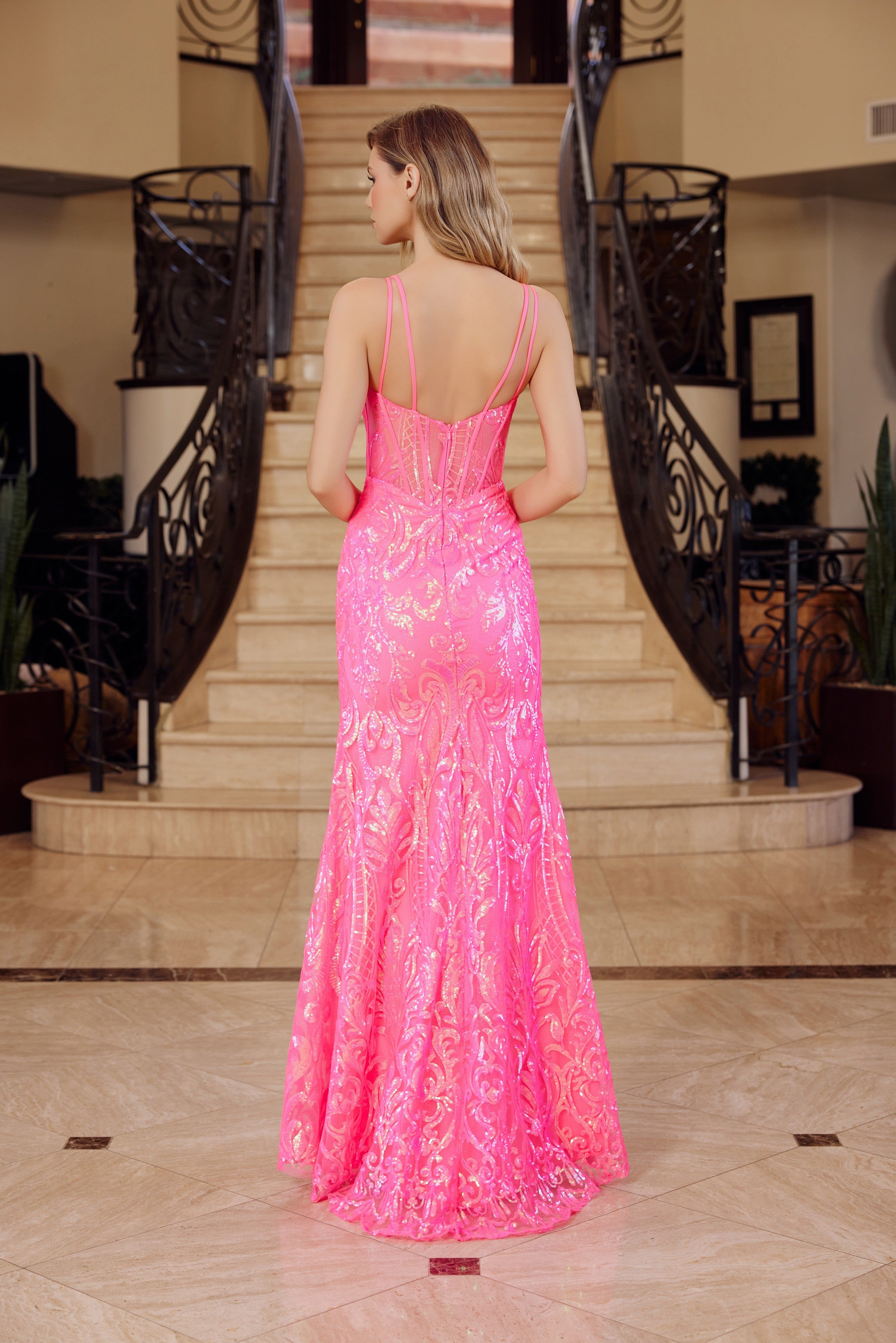 Nox Anabel -A1583 Corset Bodice Sequin Embellished Sheath Dress
