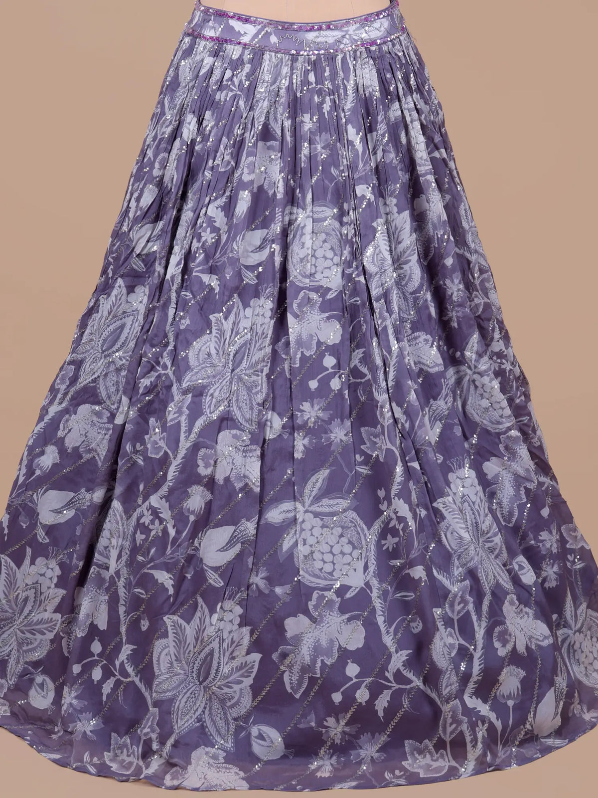 MyFashion KLS-2786 Dusty Purple Floral Crepe Silk Lehenga With Pearl Work