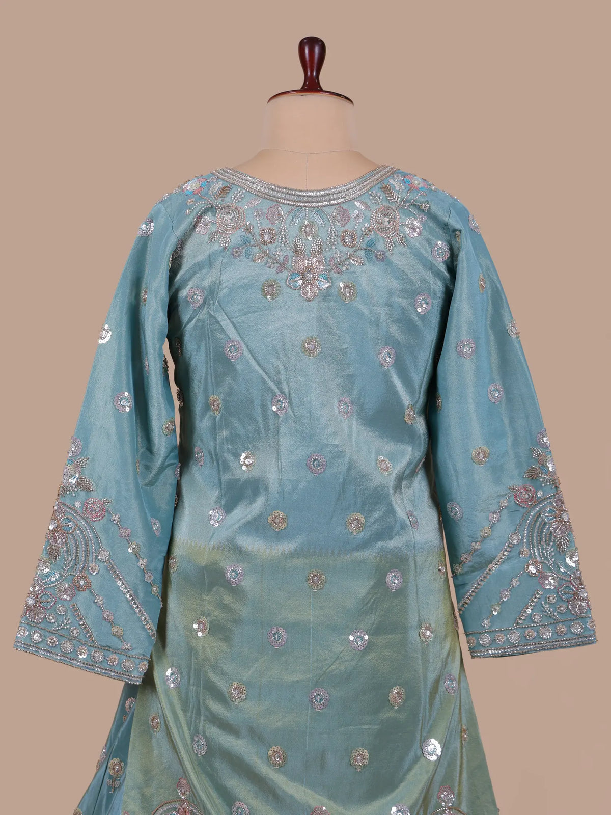 MyFashion KLS-2807 Premium Traditional Sky Blue Shimmer Peplum Lehenga With Pearl Work