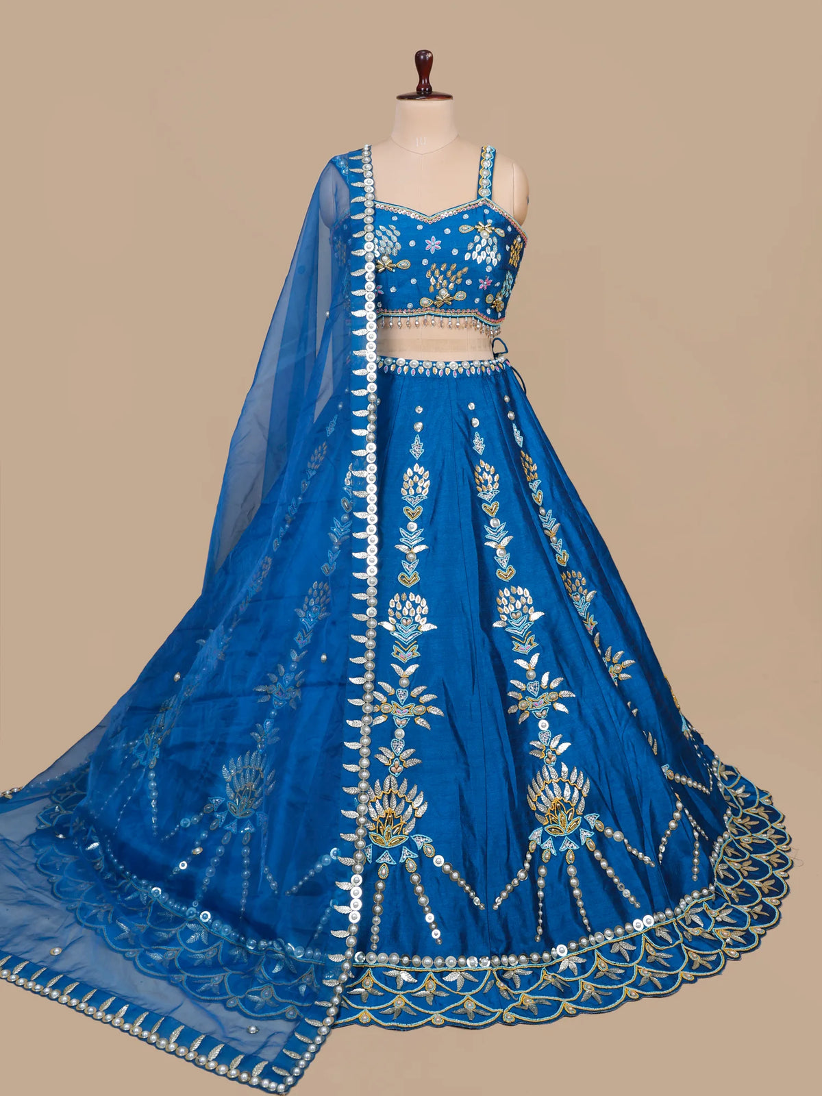 MyFashion KLS-2715 Blue Raw Silk Pearl Sequins Work Latest Lehenga
