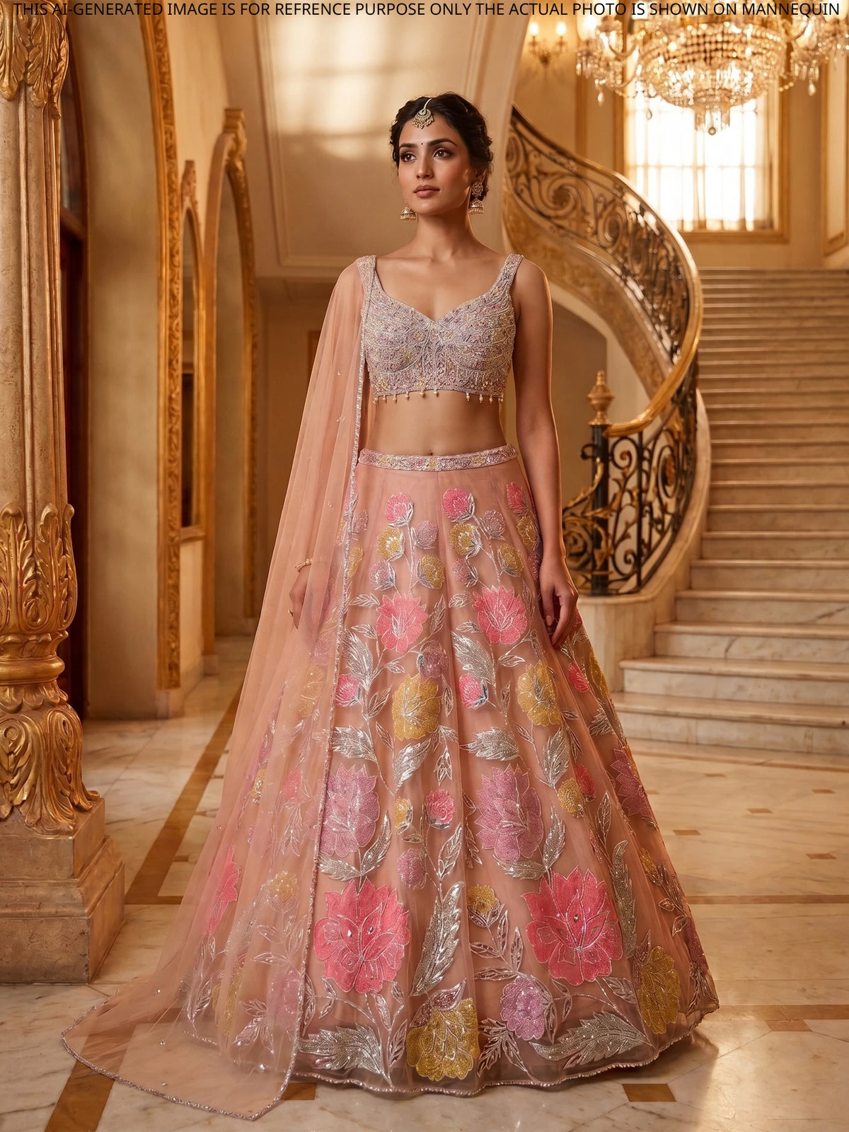 MyFashion KLS-2704 Blush Pink Net Lehenga choli with Pearl Sequins Work