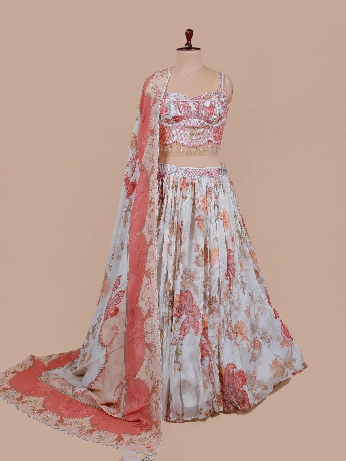 MyFashion KLS-2779 Multi Color Floral Designer Crepe Silk Lehenga With Moti Design