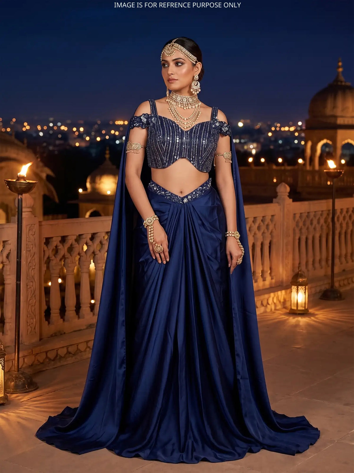 MyFashion KLS-2831 Navy Blue Pre Draped Saree For Party Wear