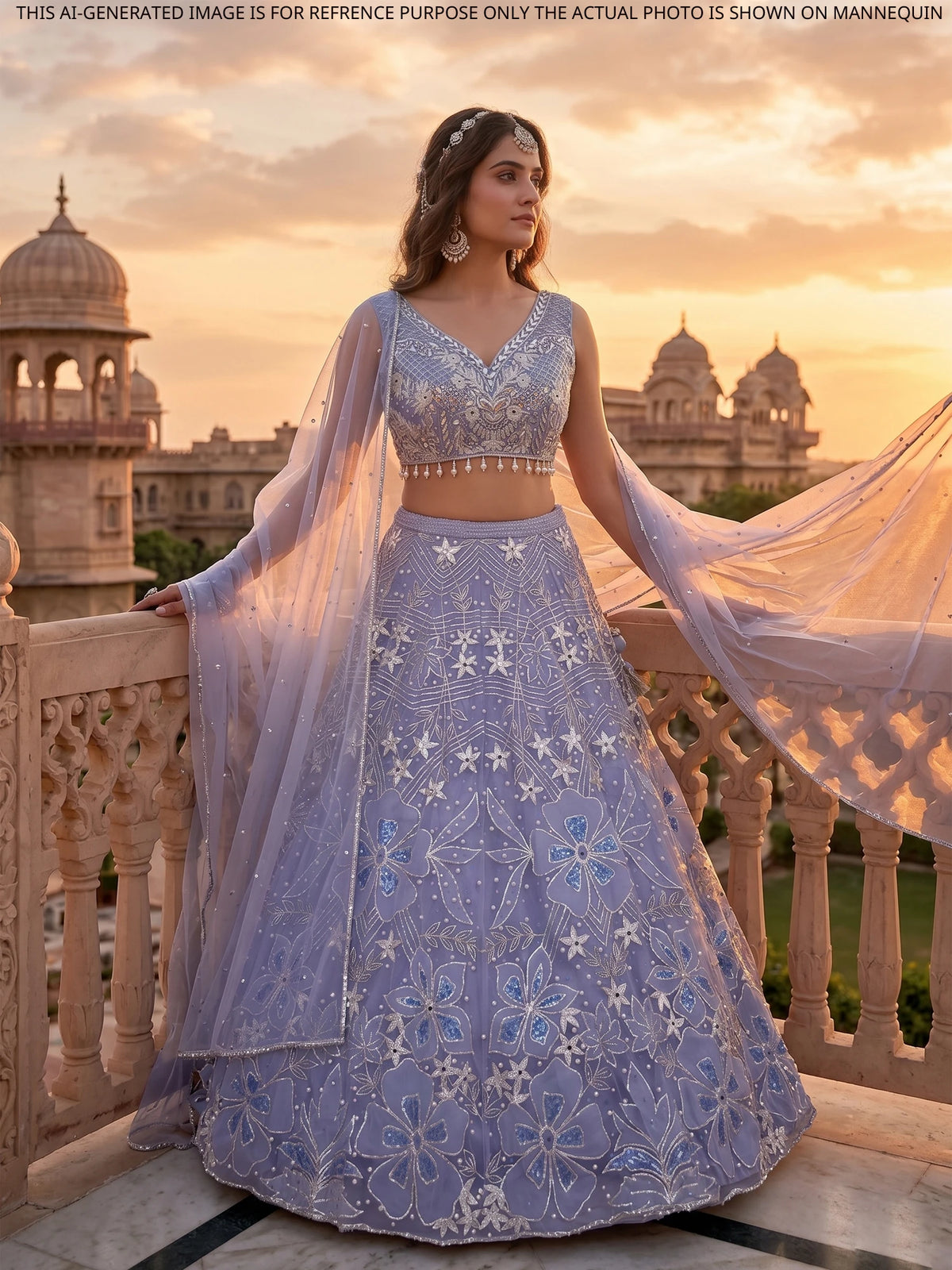MyFashion KLS-2710 Blue Net Gota Mirror Work Design Lehenga