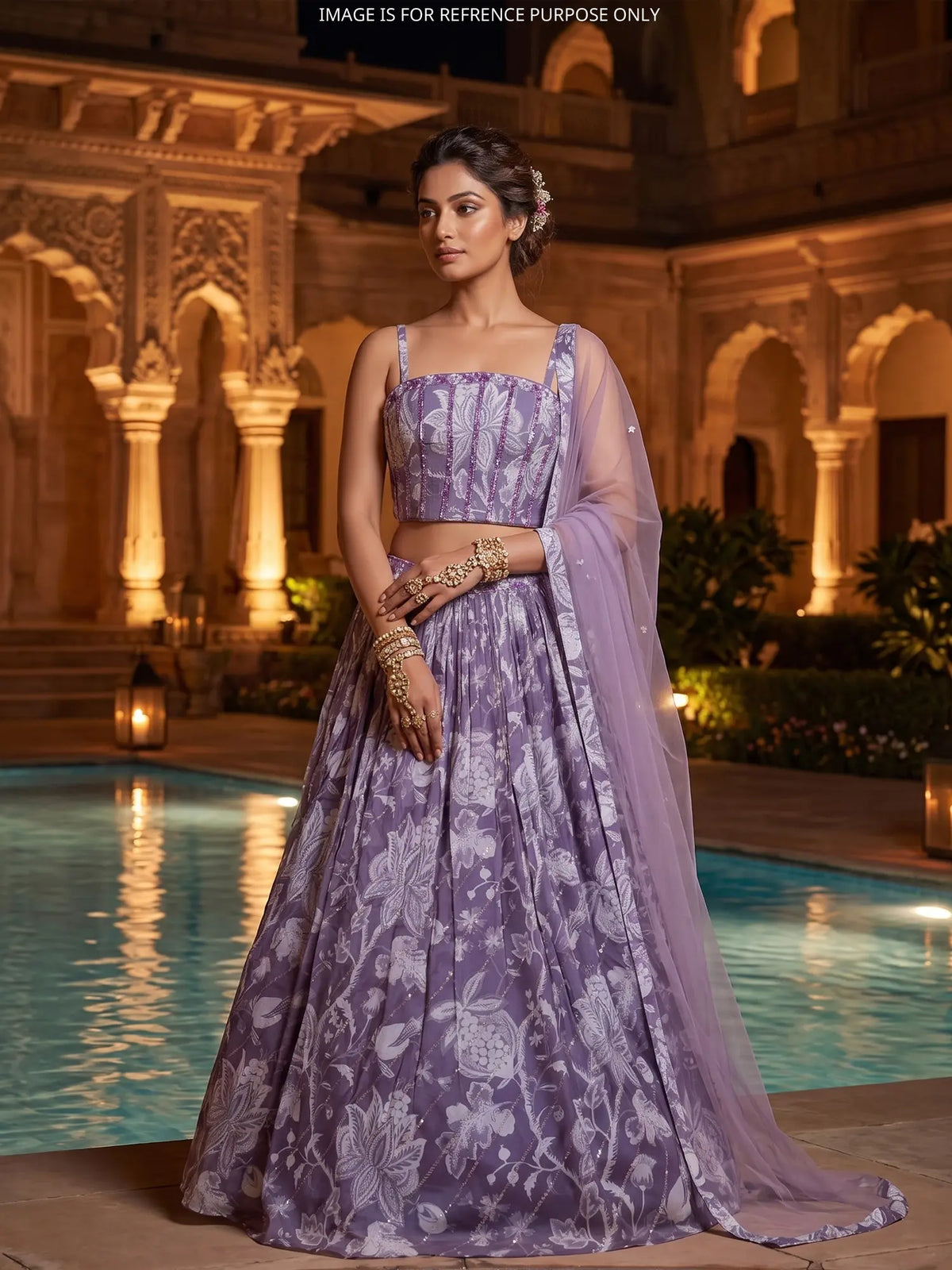 MyFashion KLS-2786 Dusty Purple Floral Crepe Silk Lehenga With Pearl Work