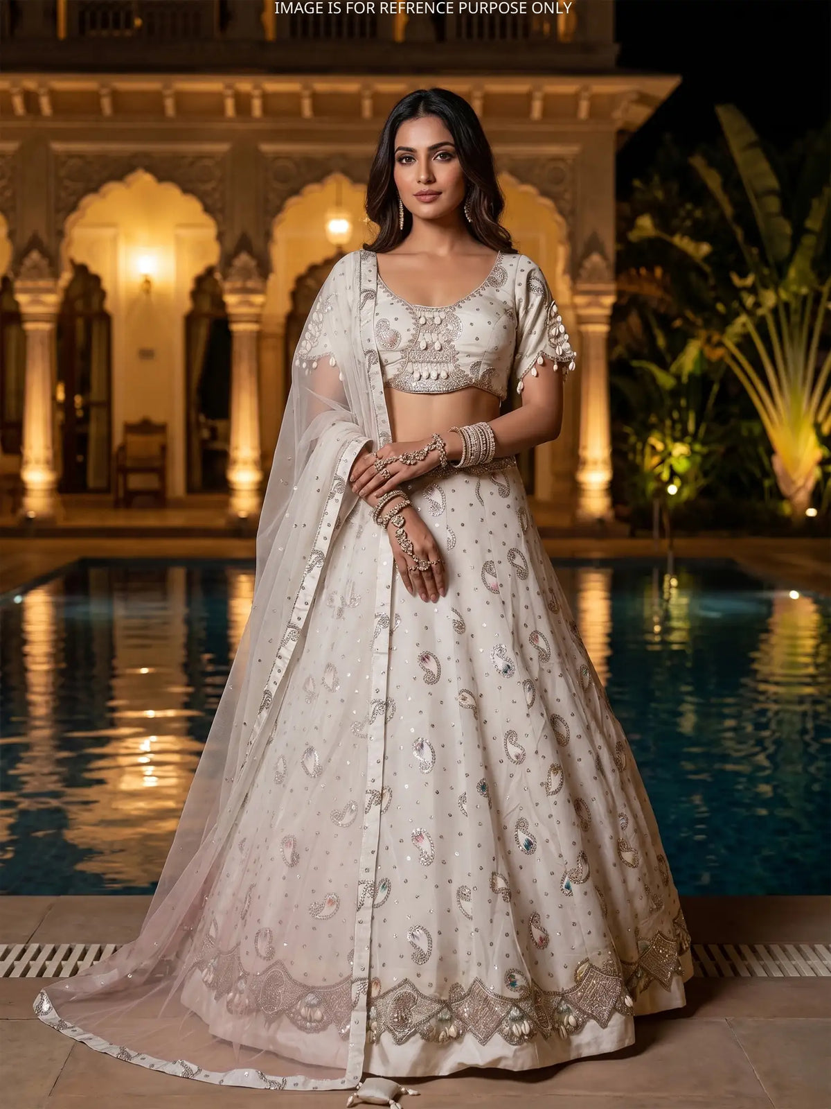 MyFashion KLS-2791 Off White Chinon Lehenga Choli With Diamond Work