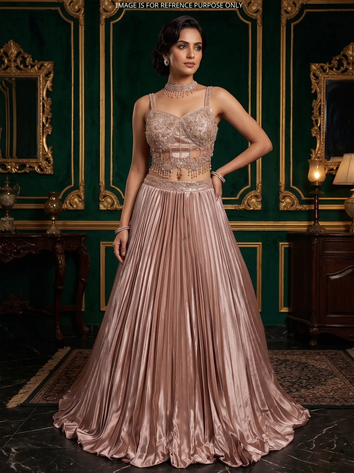 MyFashion KLS-2756 Rose Gold Satin Lehenga With Diamond Work