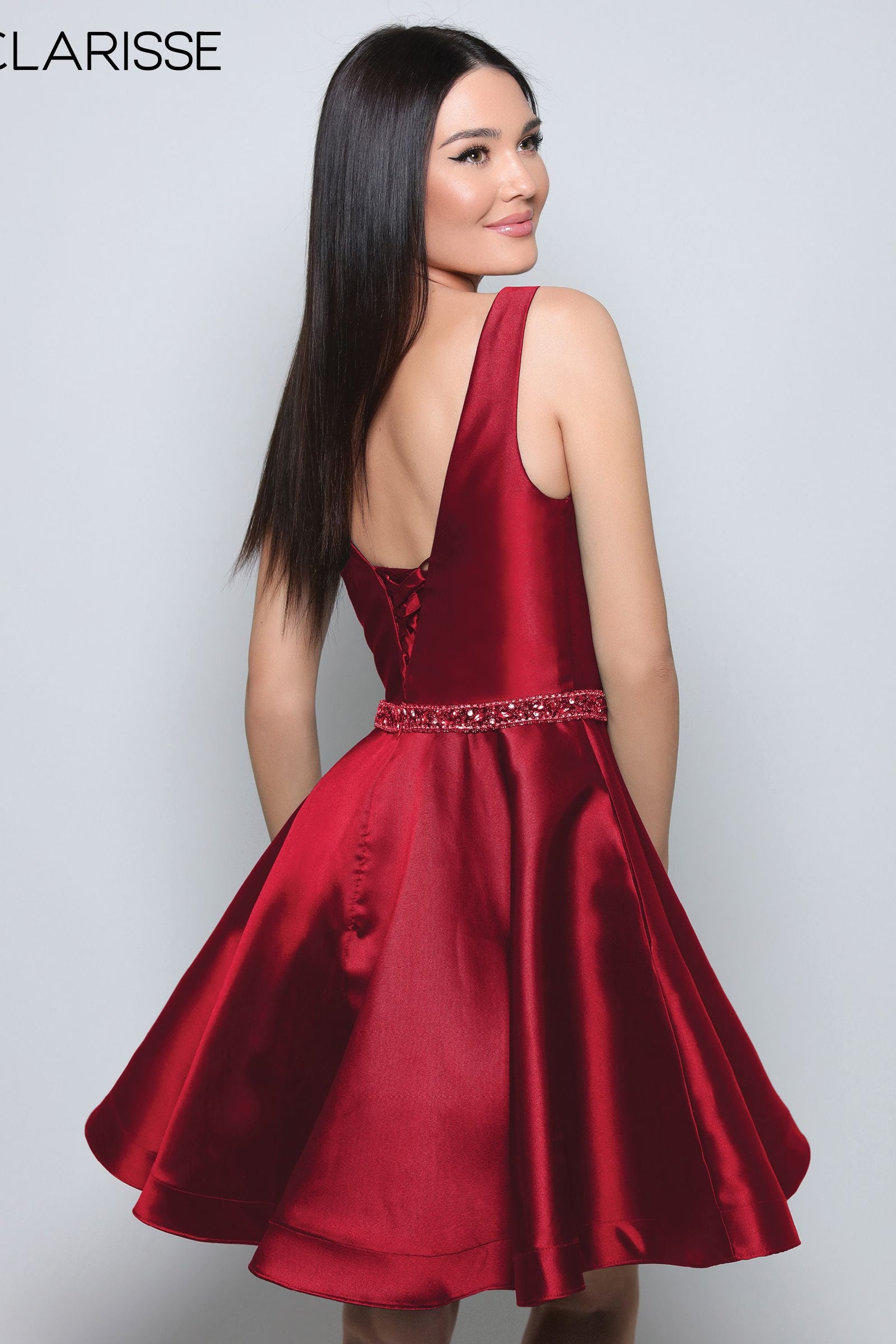 Clarisse -S7019 V-Neck A-Line Cocktail Dress