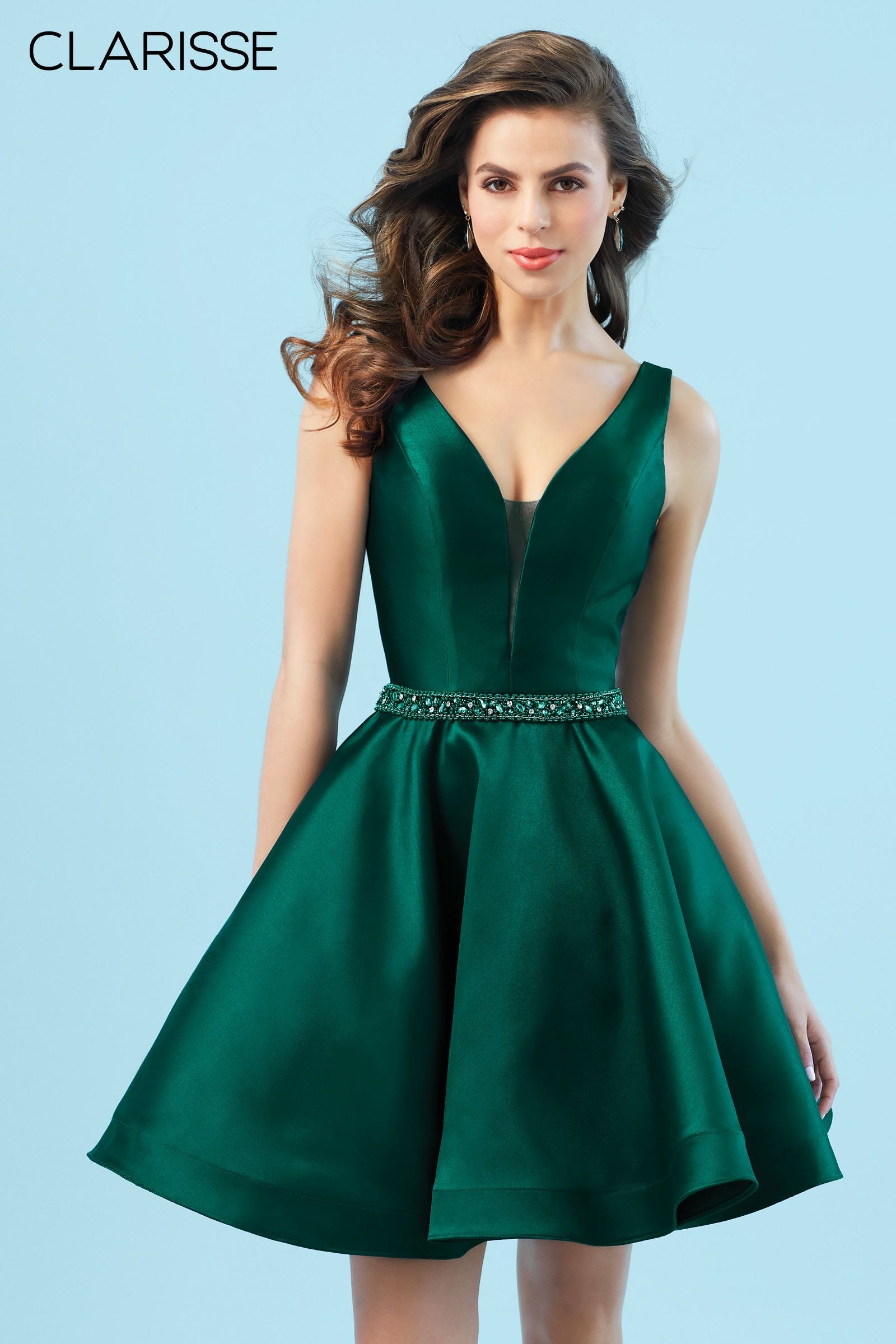 Clarisse -S7019 V-Neck A-Line Cocktail Dress