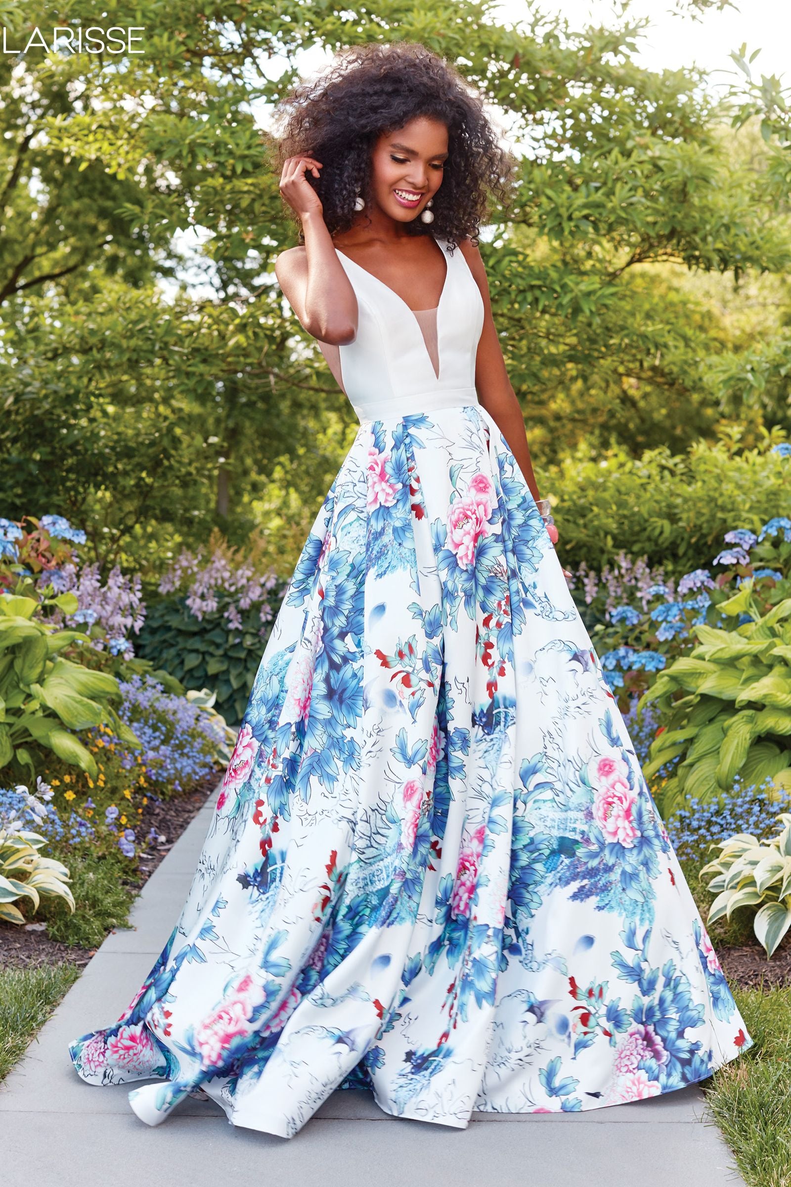 Clarisse -3538 Floral Print Ball Evening Gown