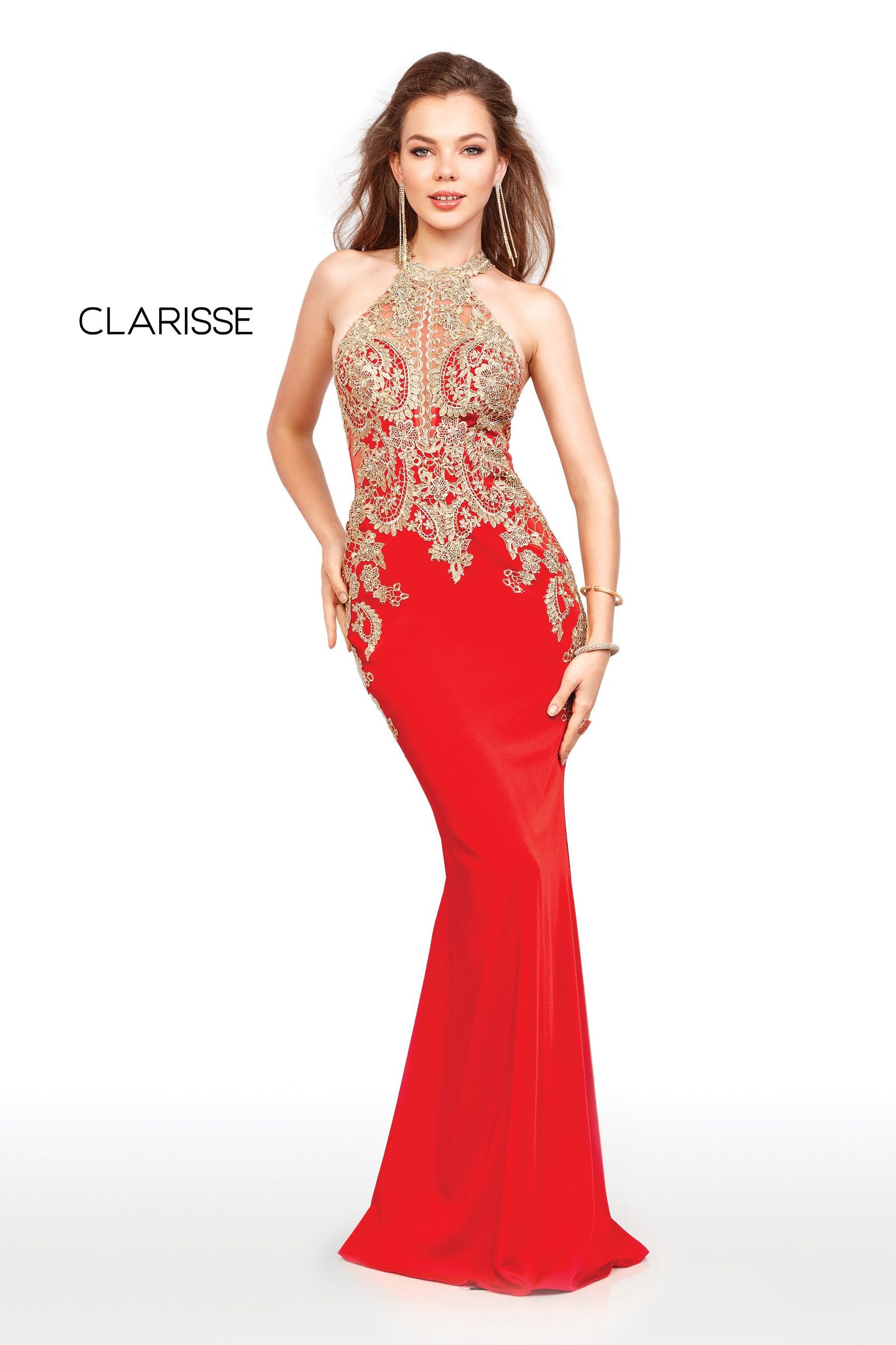 Clarisse -4962 Metallic Lace Evening Dress