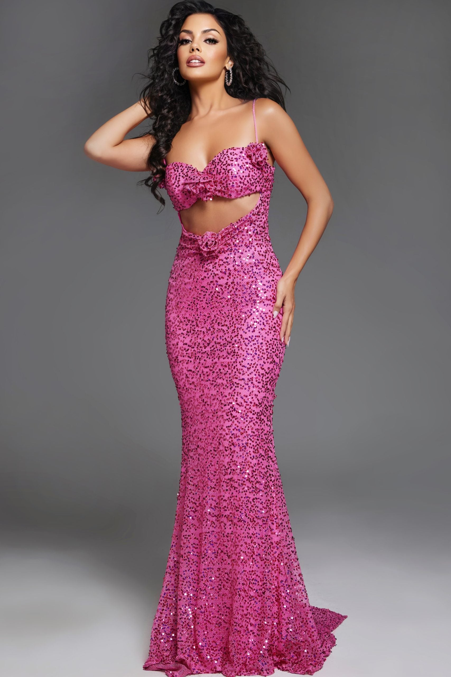 Jovani -D5403 Sequin Embellished Cutout Mermaid Prom Gown
