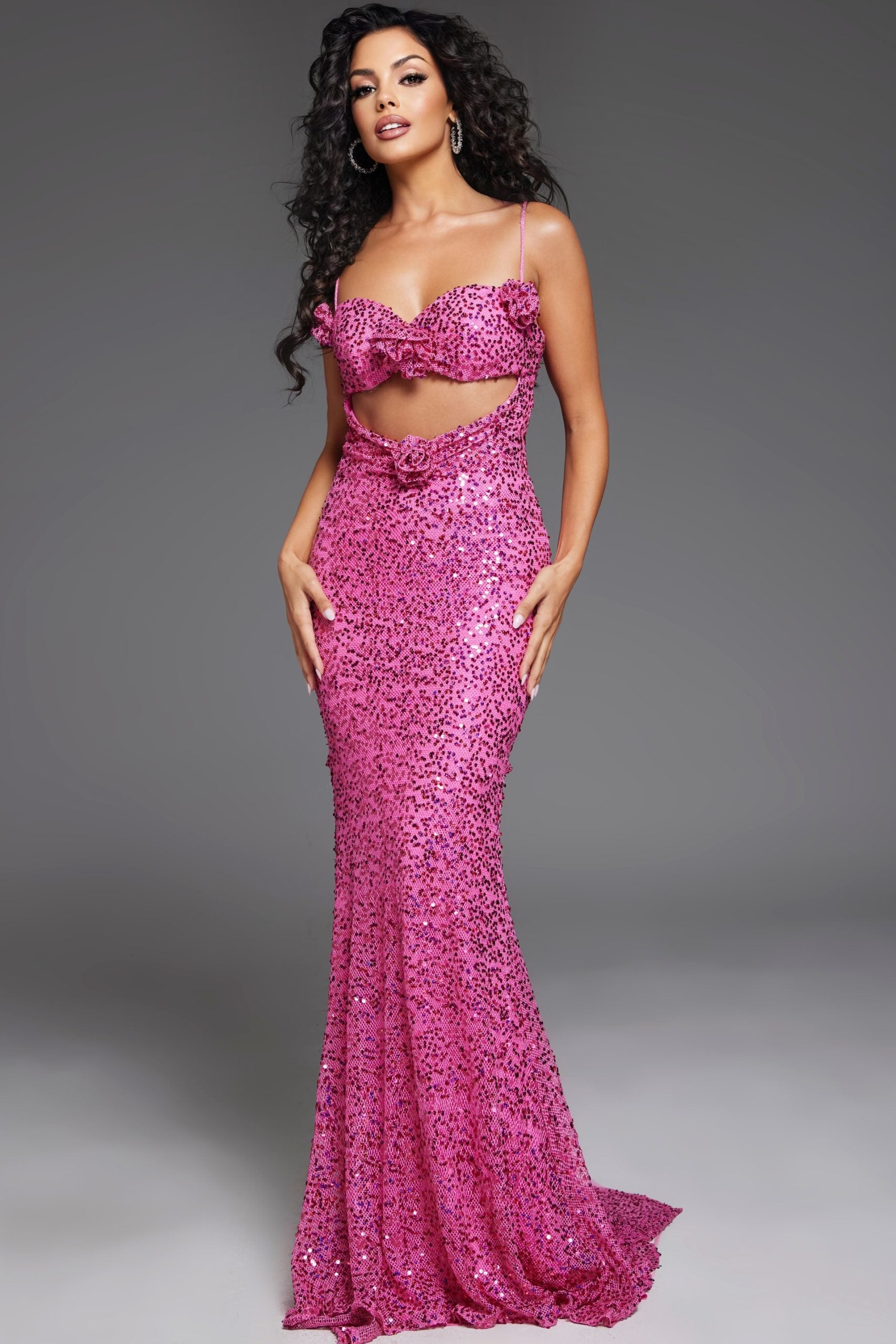 Jovani -D5403 Sequin Embellished Cutout Mermaid Prom Gown