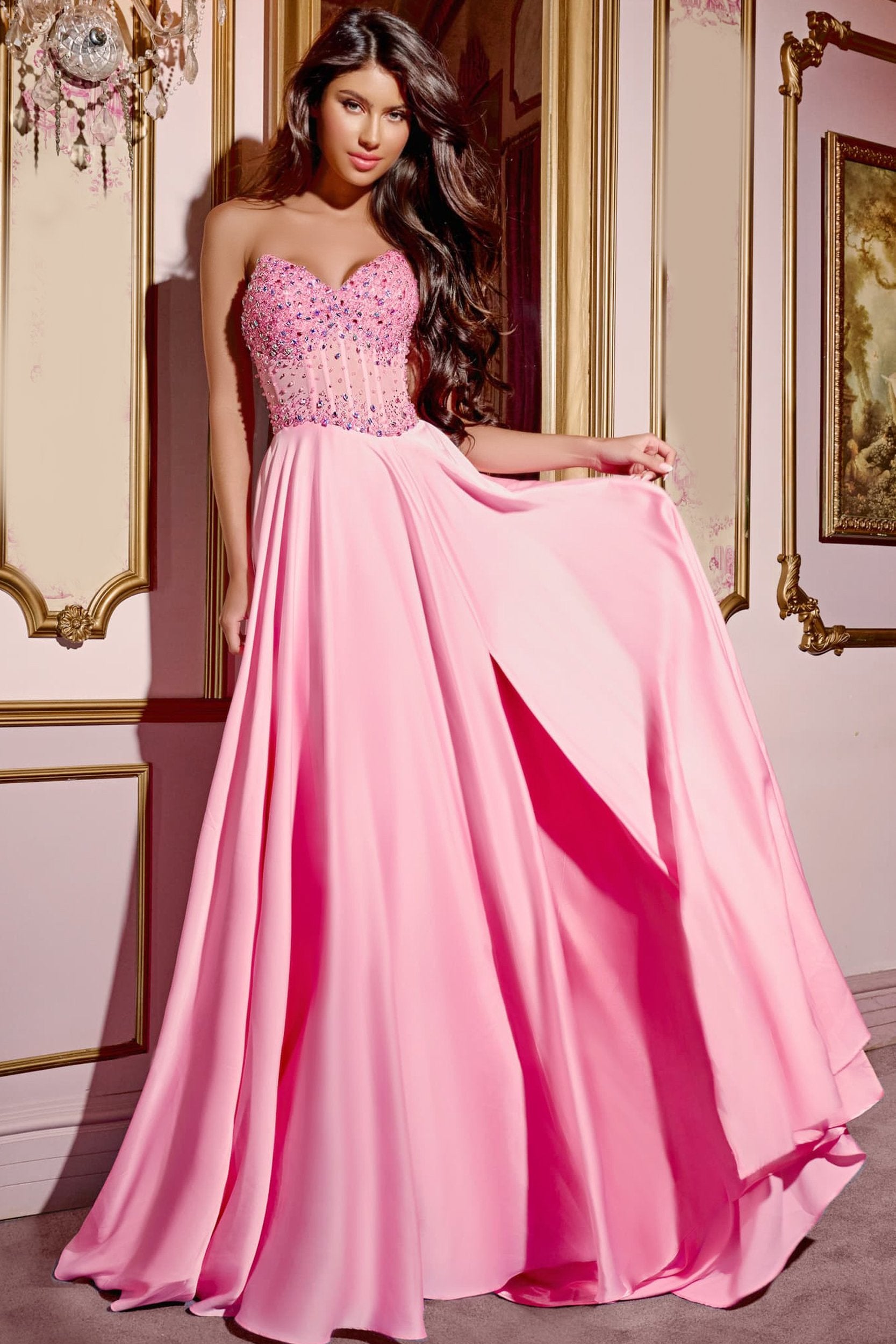 Jovani -D6021B A-line Chiffon Sweetheart Prom Gown