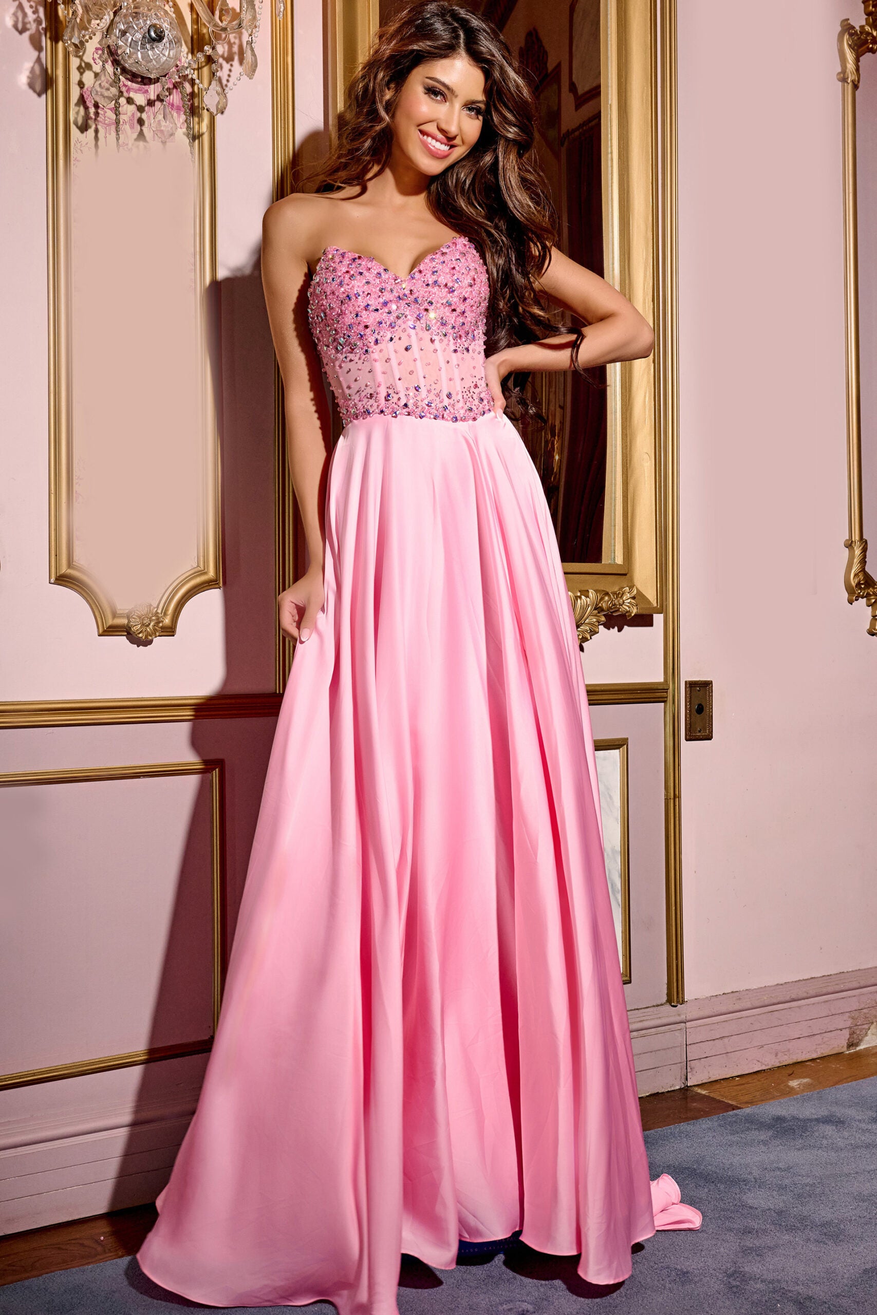 Jovani -D6021B A-line Chiffon Sweetheart Prom Gown