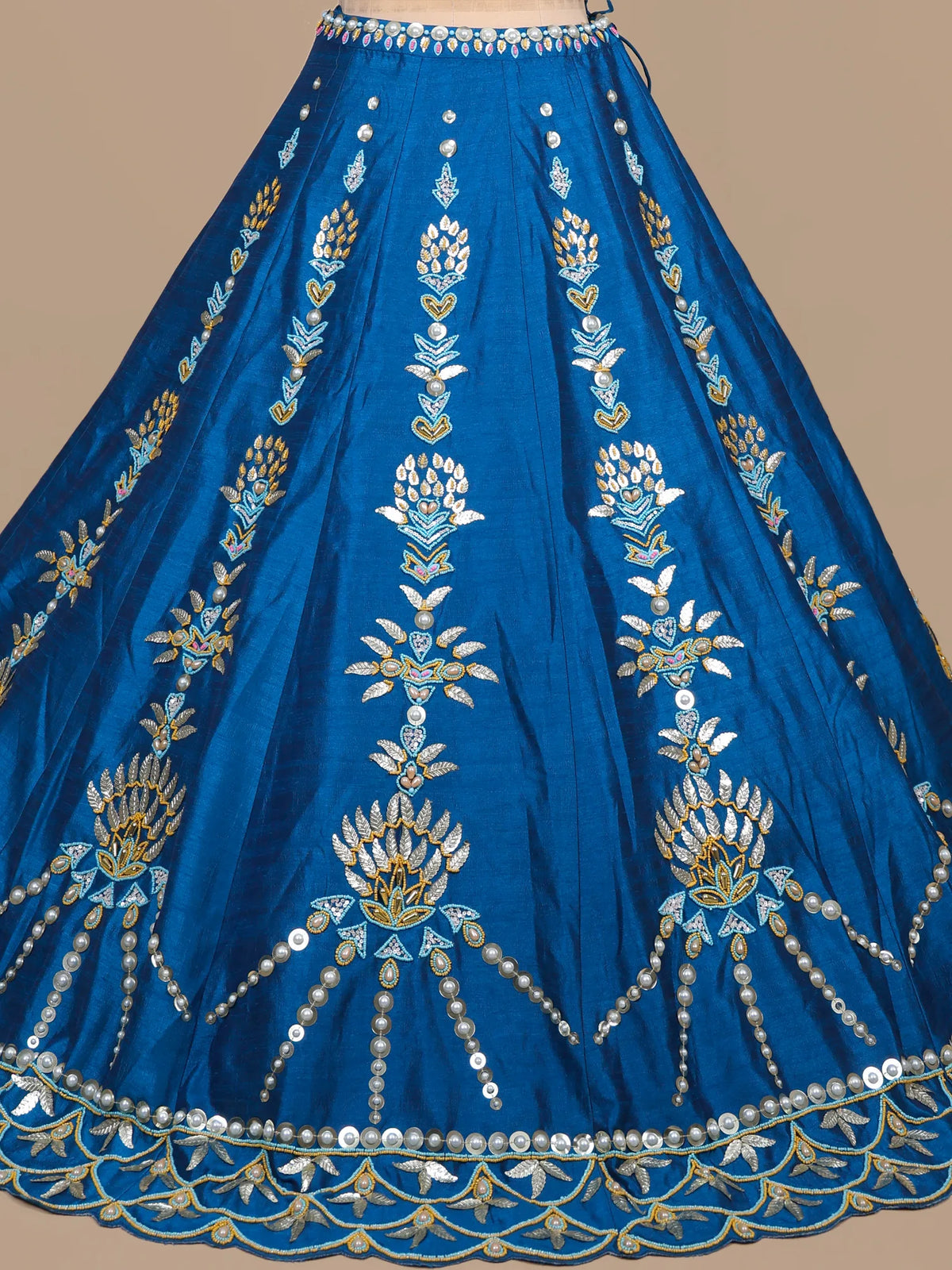 MyFashion KLS-2715 Blue Raw Silk Pearl Sequins Work Latest Lehenga