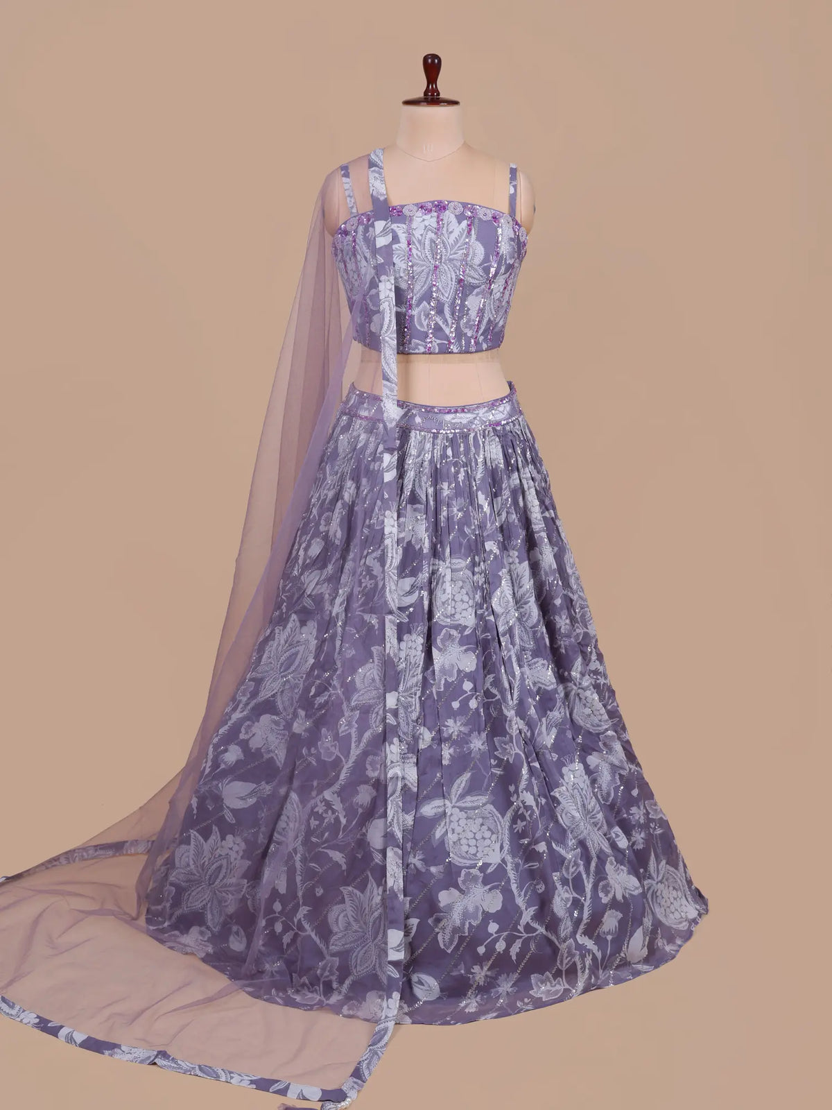 MyFashion KLS-2786 Dusty Purple Floral Crepe Silk Lehenga With Pearl Work
