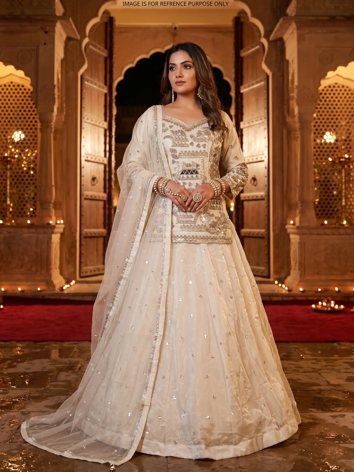 MyFashion KLS-2805 Designer Festive Wear Cream Peplum Lehenga With Beads Work