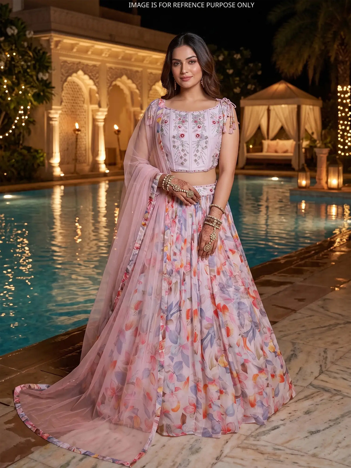 MyFashion KLS-2775 Designer Multi Color Floral Crepe Silk Lehenga With Pearl Design
