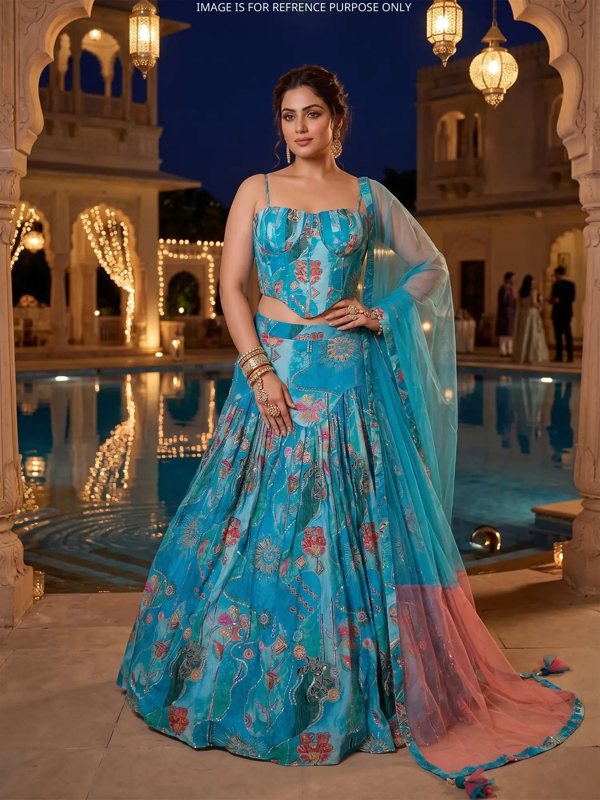 MyFashion KLS-2790 Designer Sky Blue Chinon Party Wear Lehenga With Sequins Work