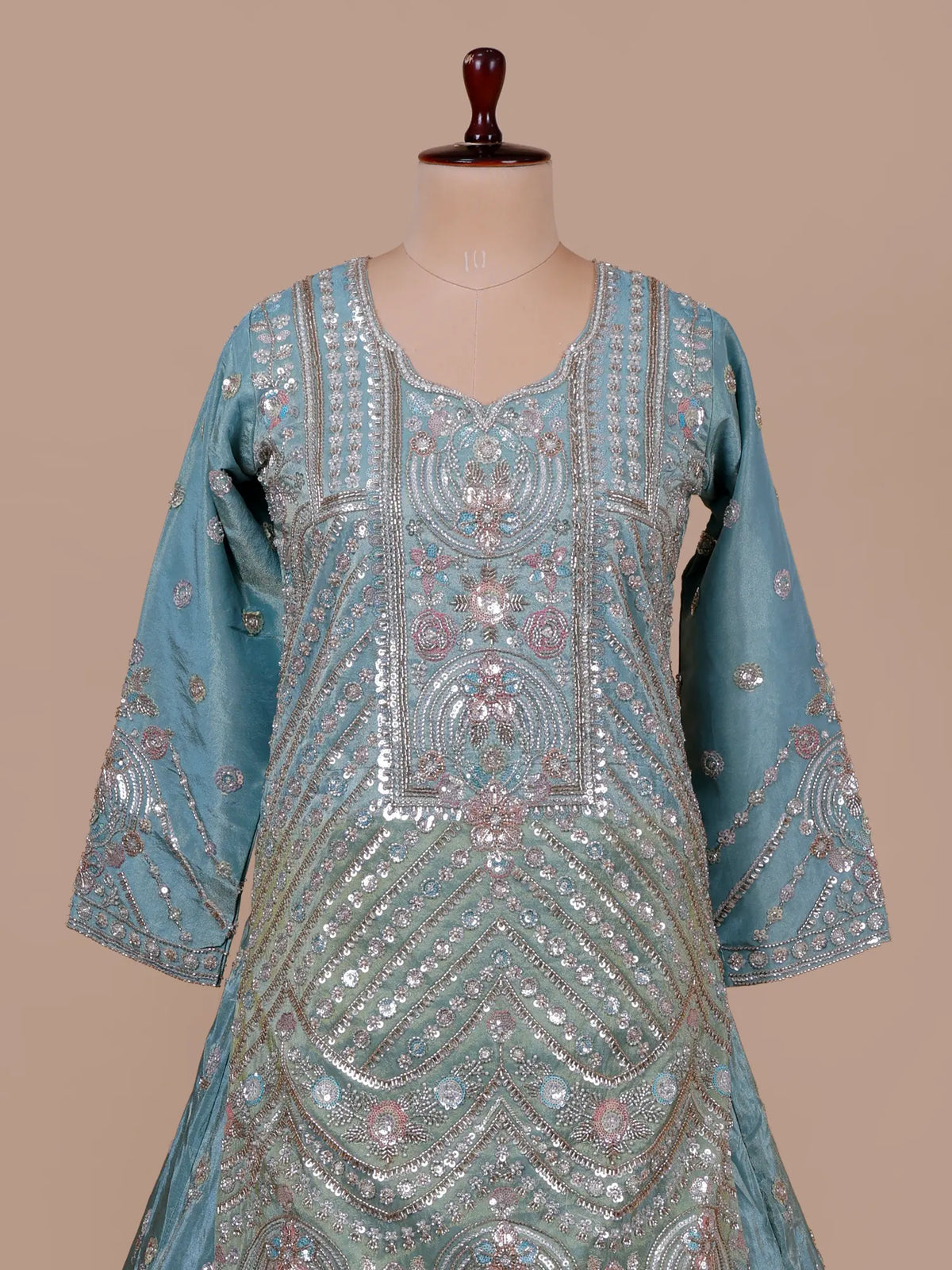 MyFashion KLS-2807 Premium Traditional Sky Blue Shimmer Peplum Lehenga With Pearl Work
