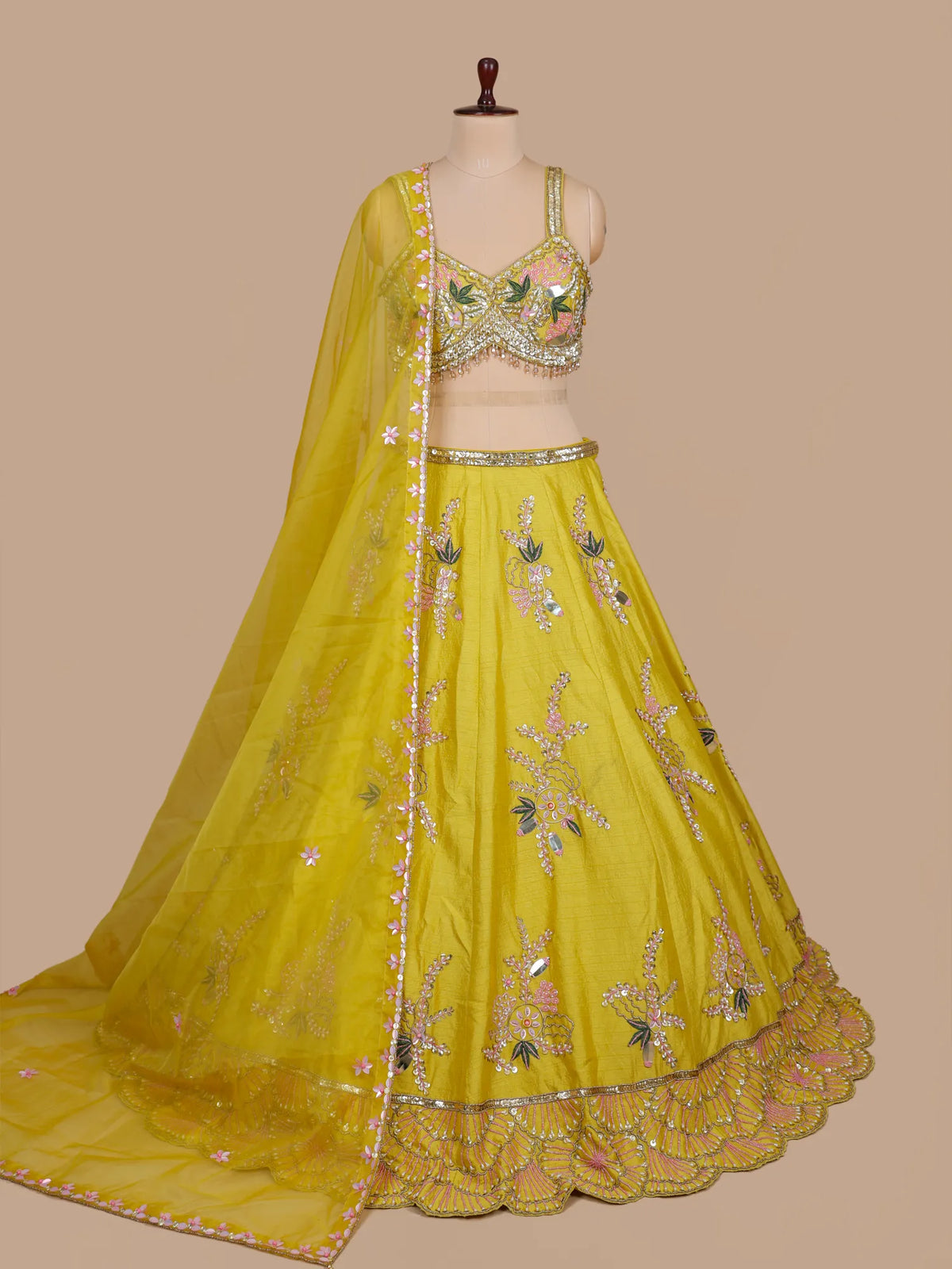 MyFashion KLS-2709 Raw Silk Sequins Pearl Work Haldi Lehenga