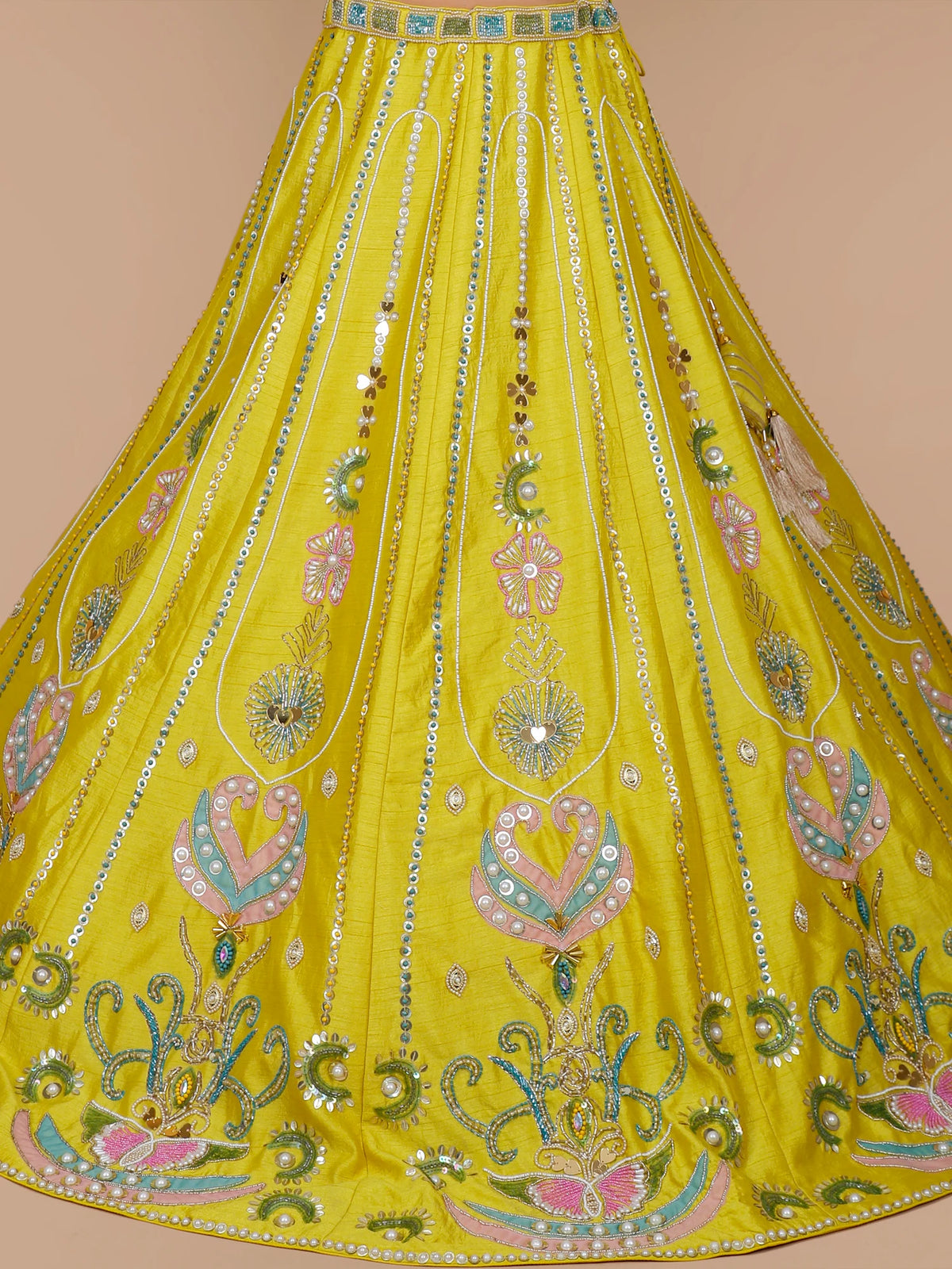 MyFashion KLS-2697 Yellow Silk Noorafza Pearl Moti lehenga