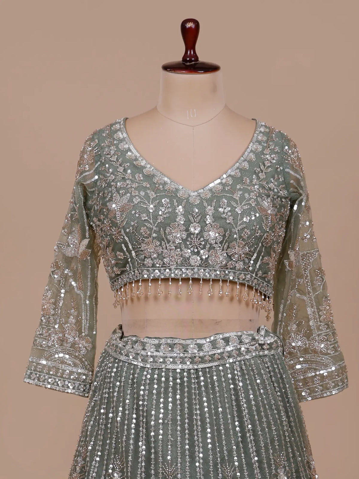 MyFashion -KLS-2923 Trendy Sage Green Net Lehenga Set For Party And Wedding Wear