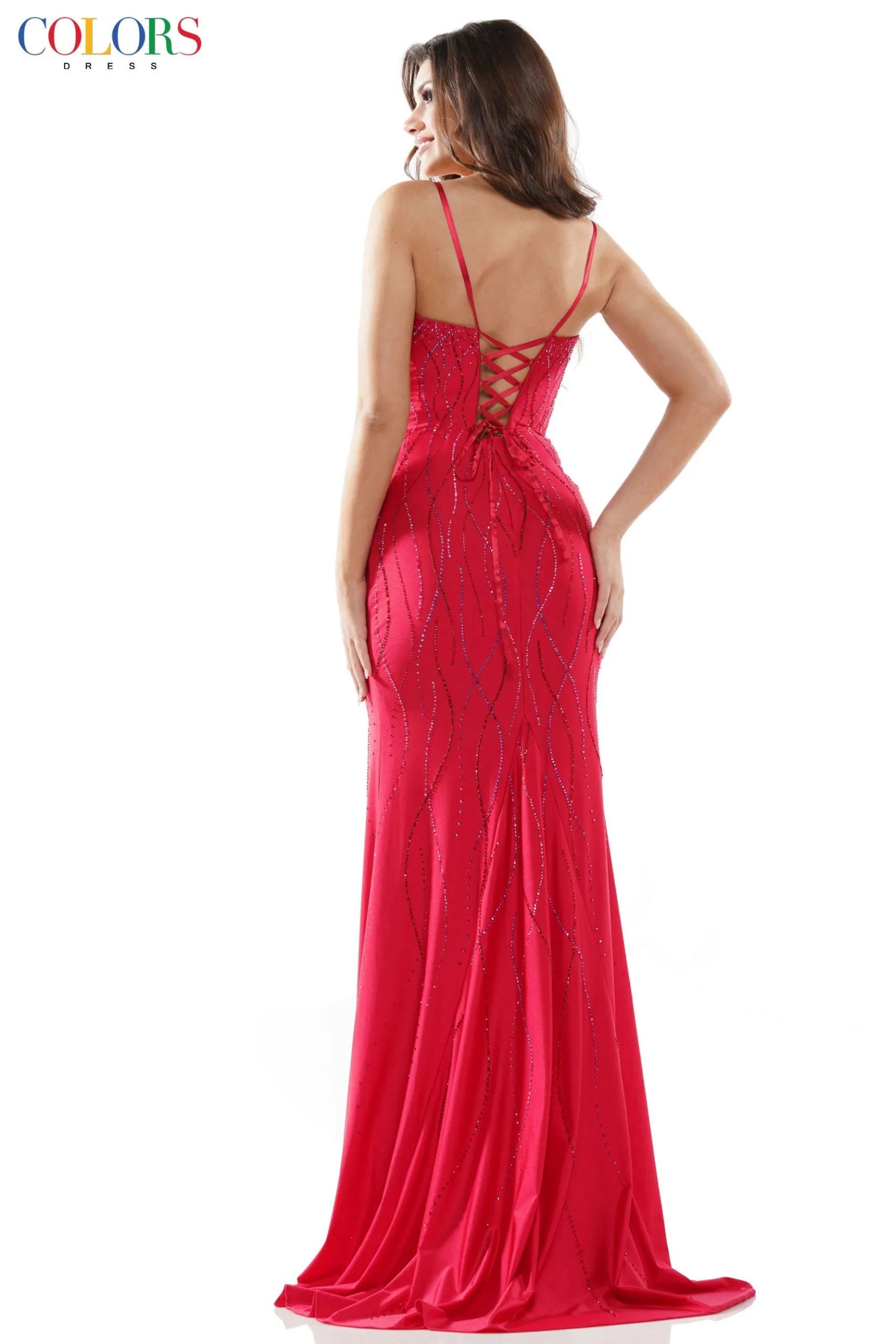 Colors Dress -G1052 Beaded High Slit Sheath Dress