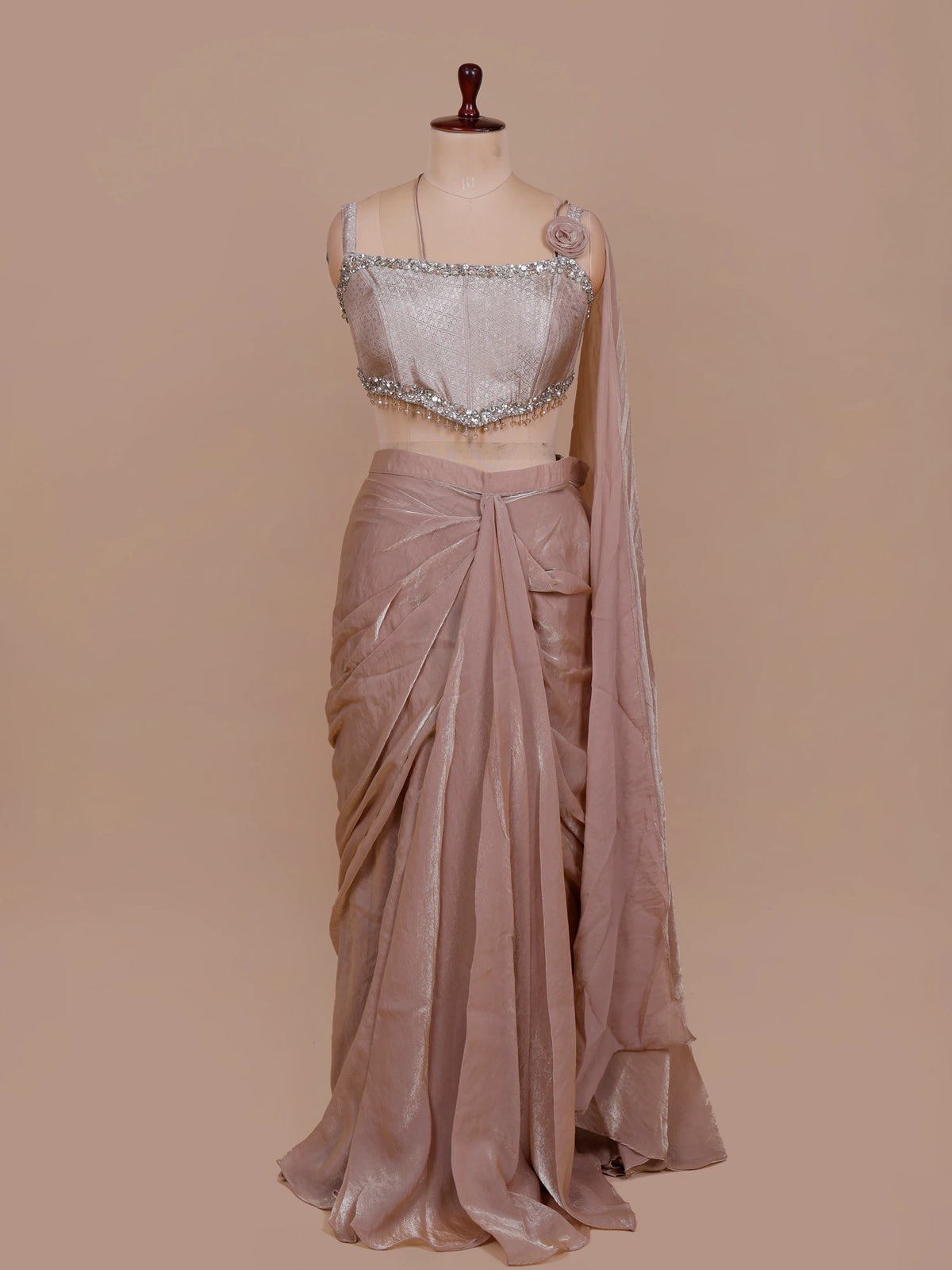 MyFashion KLS-2834 Rose Gold Ready To Wear Saree With Cut Dana Work