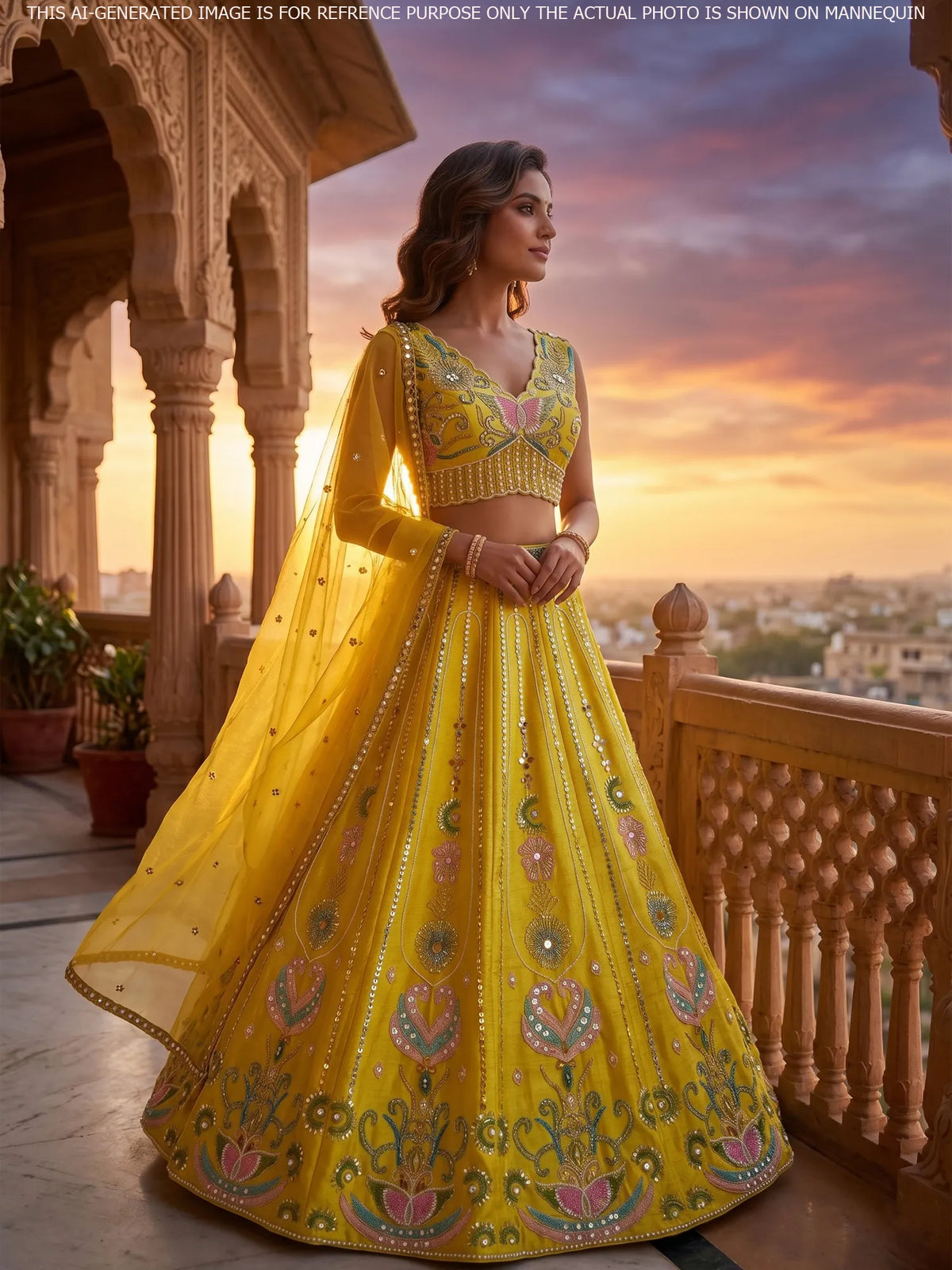 MyFashion KLS-2697 Yellow Silk Noorafza Pearl Moti lehenga