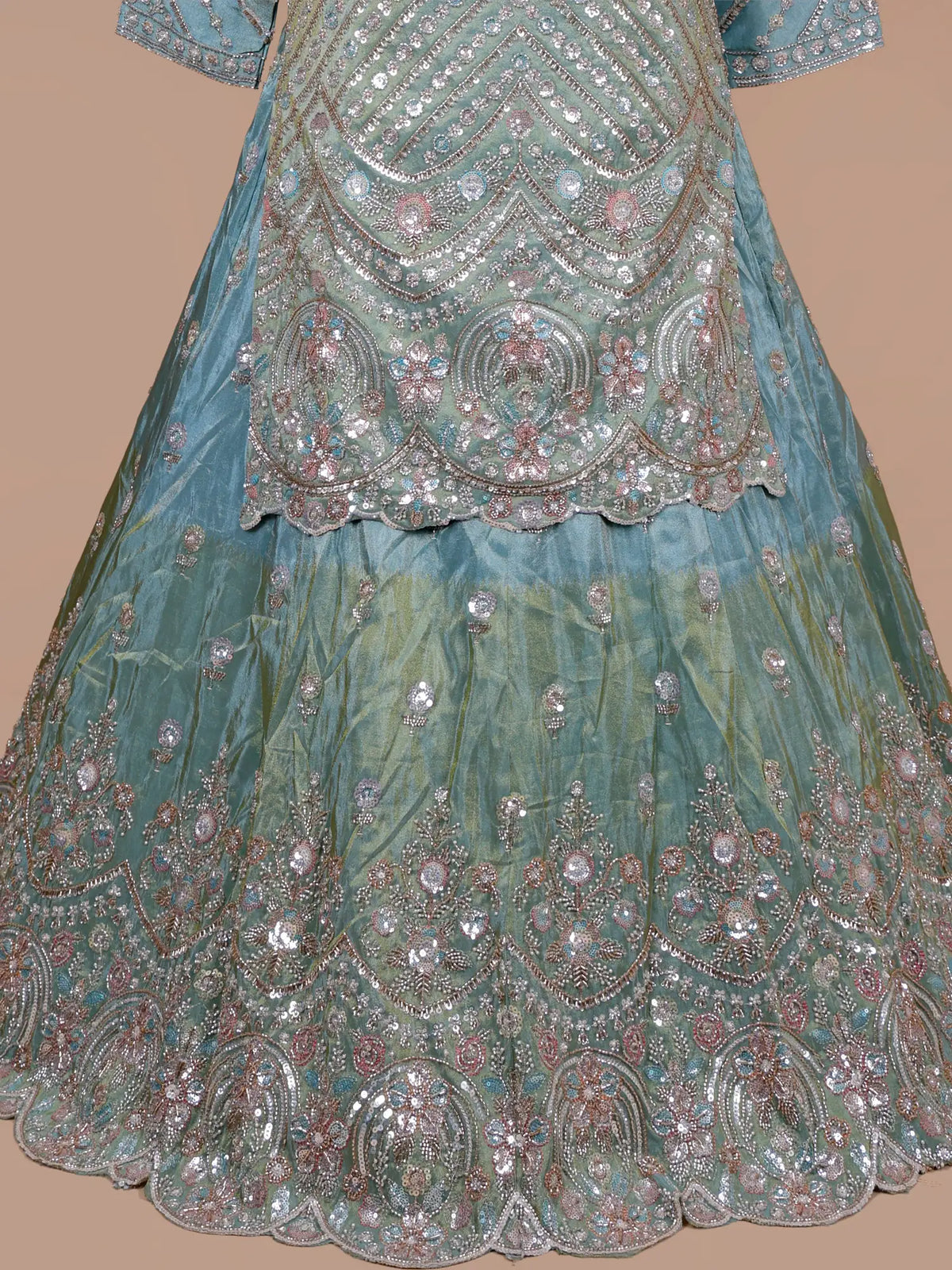 MyFashion KLS-2807 Premium Traditional Sky Blue Shimmer Peplum Lehenga With Pearl Work