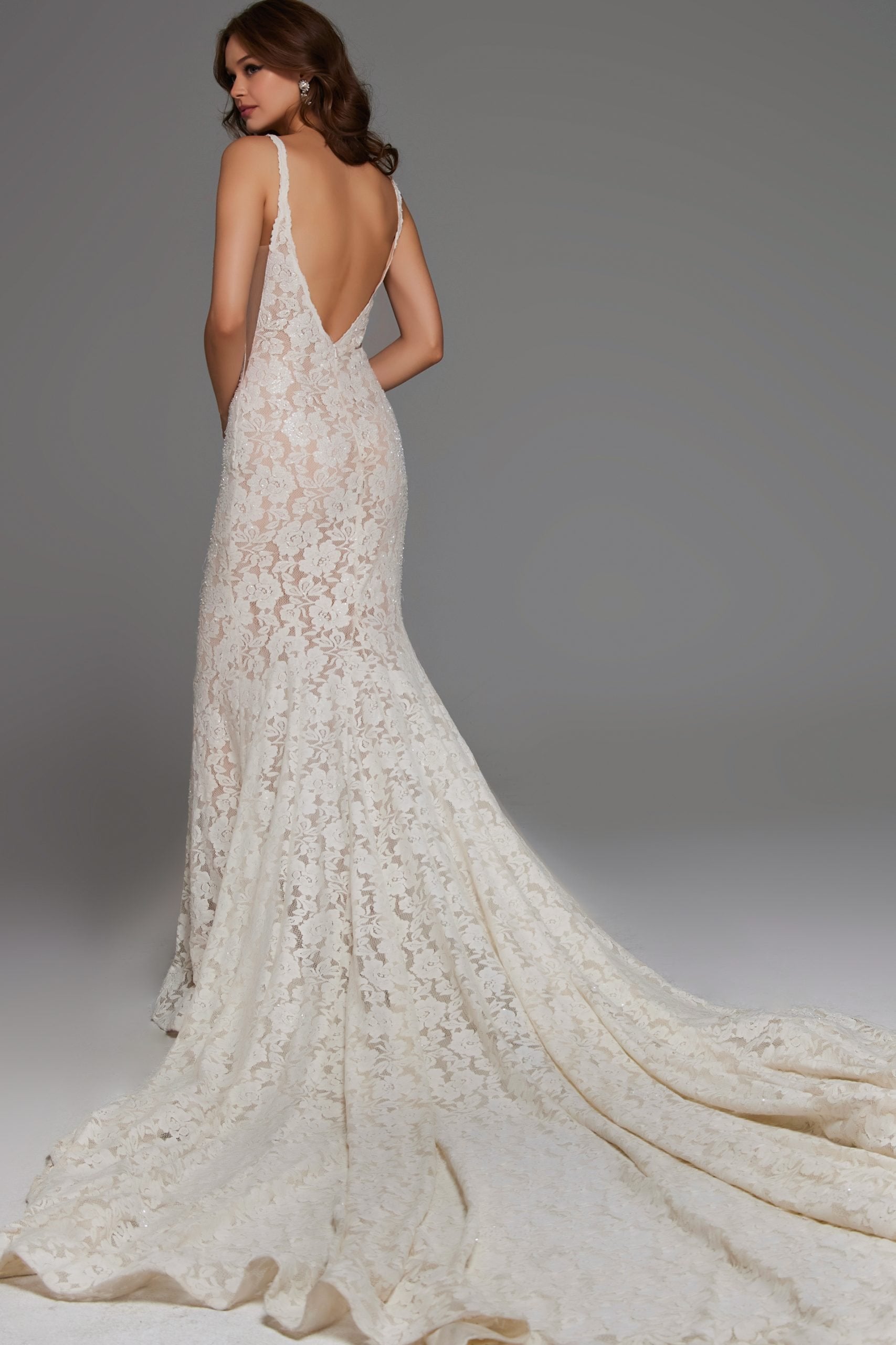 Jovani -JB03864 Laced Embellished Mermaid Bridal Gown