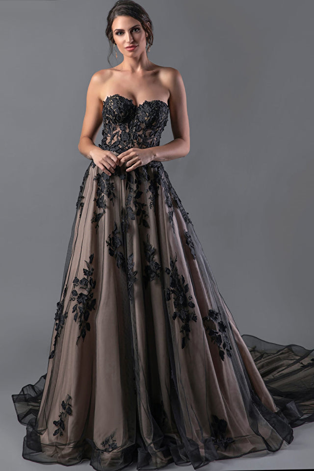 Jovani -JB05361 Corset Bodice Strapless Bridal Dress, BLACK/NUDE