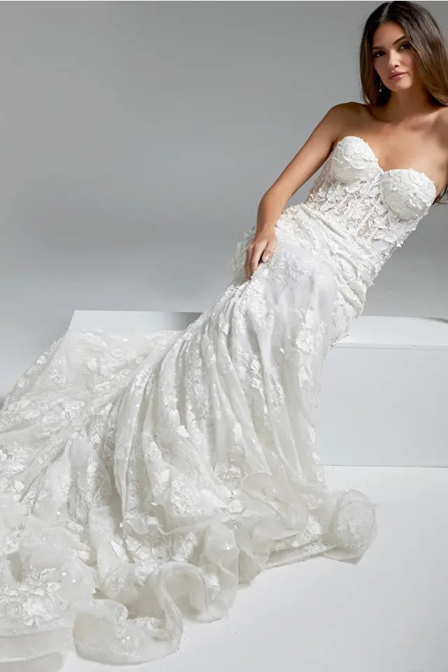Jovani -JB07583 Sheer Corset Bodice Bridal Dress