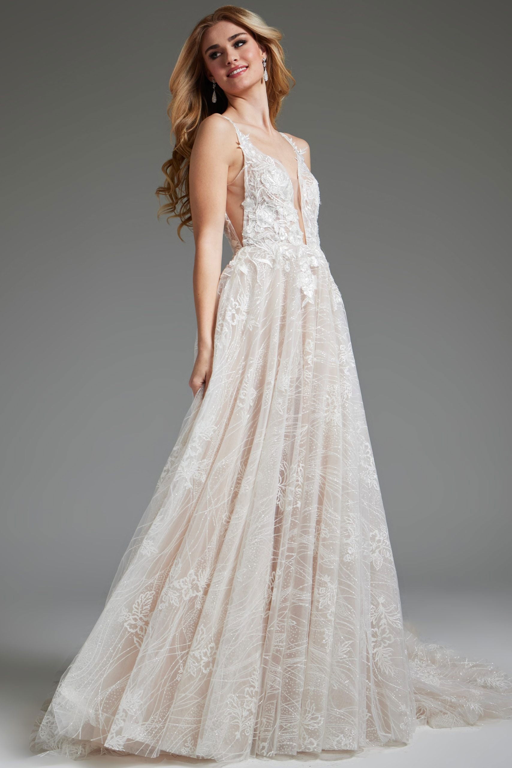 Jovani -39435 Floral Embellished A-Line Gown
