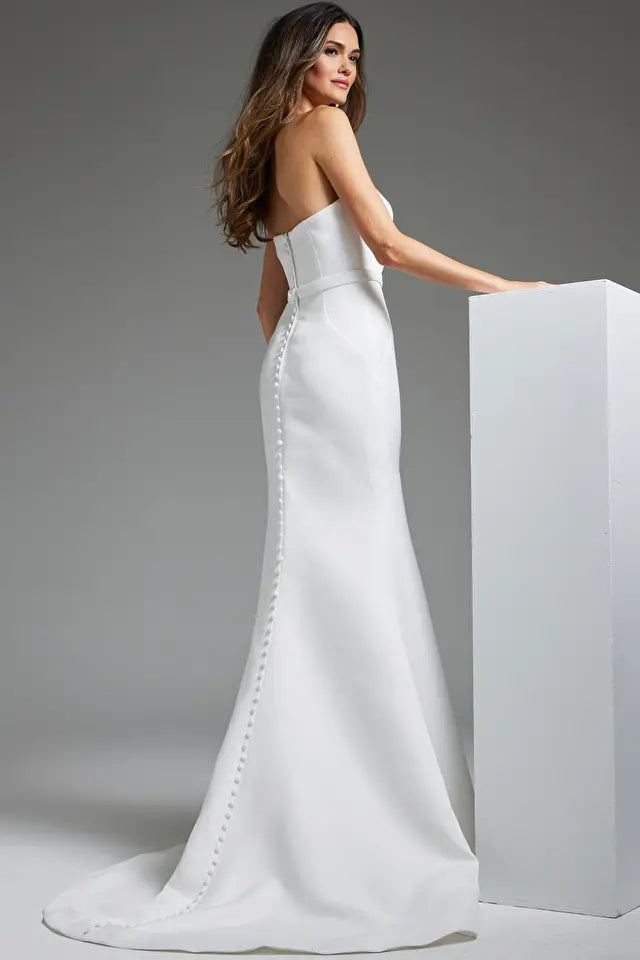 Jovani -JB40597 Off White Sheath Simple Bridal Dress