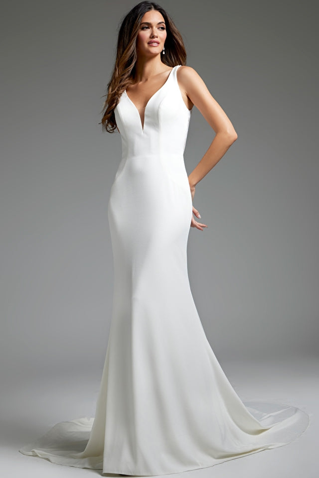 Jovani -JB42222 Sheer Lace Back Wedding Dress